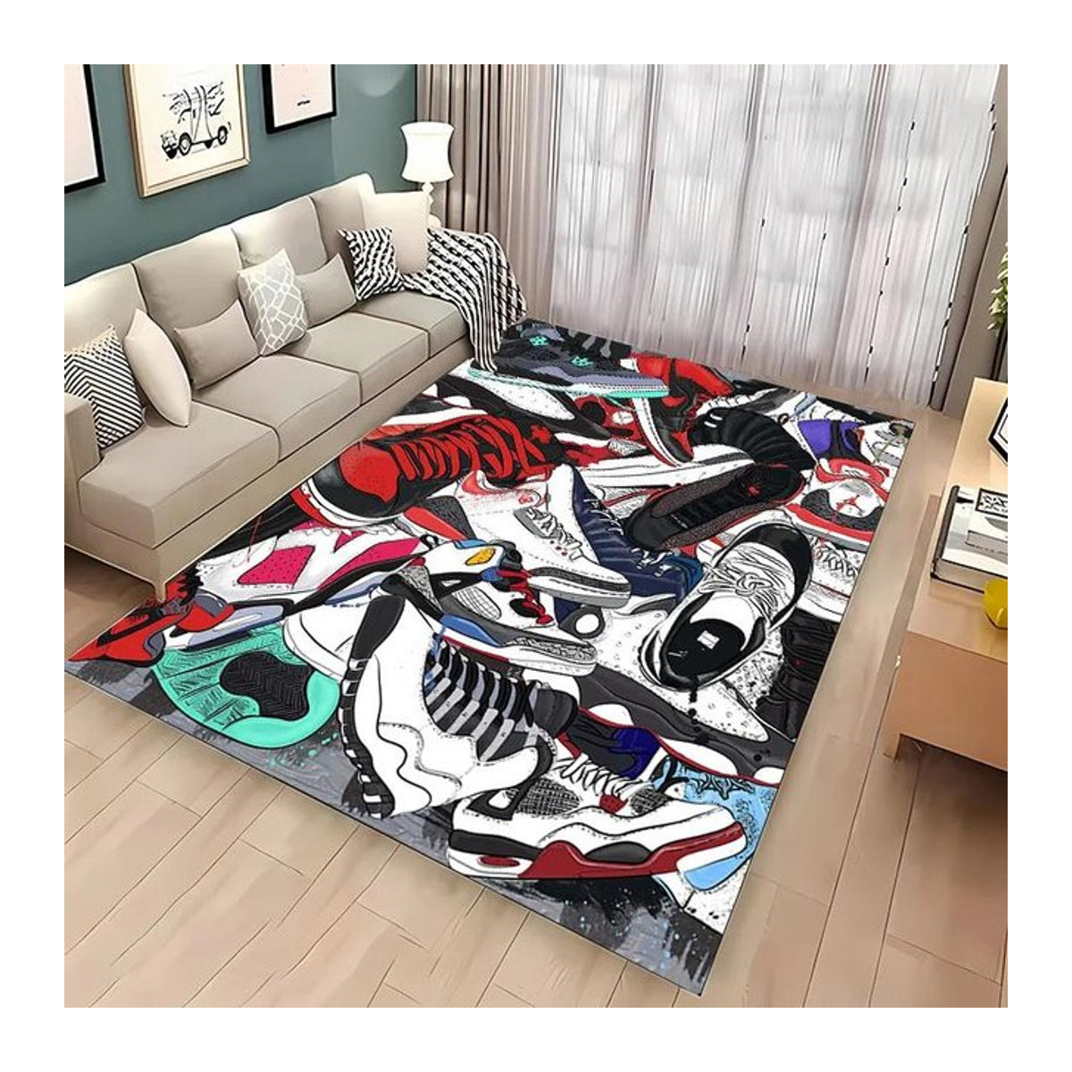 AISILK MOON Druckteppich mit Basketballschuh-Motiv und Längsstreifen, Multicolor, Breite: 80 cm, Tiefe: 50 cm - Bild 1