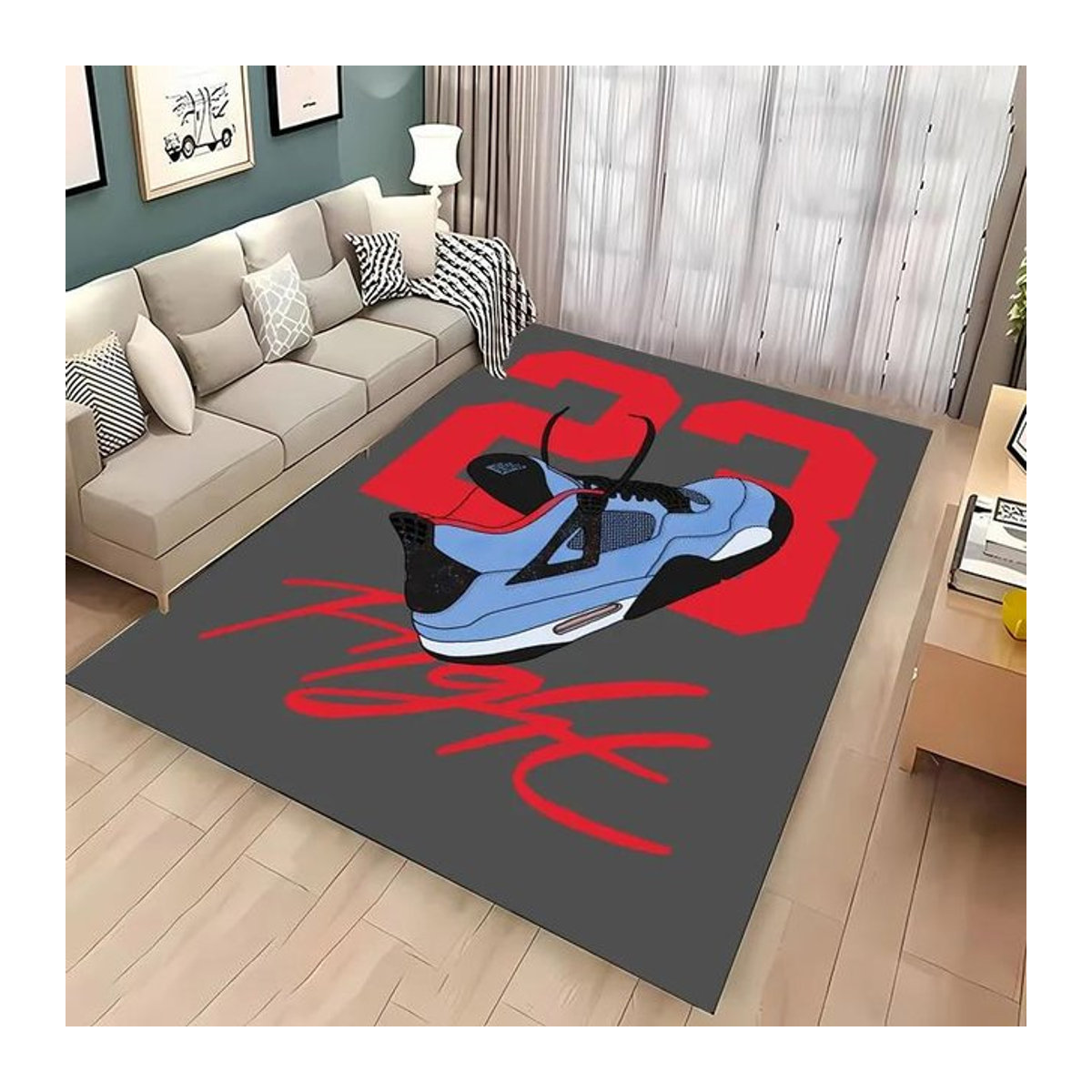 AISILK MOON Druckteppich mit Basketballschuh-Motiv und Längsstreifen, rutschfest, B/T: 90 x 130 cm - Bild 1