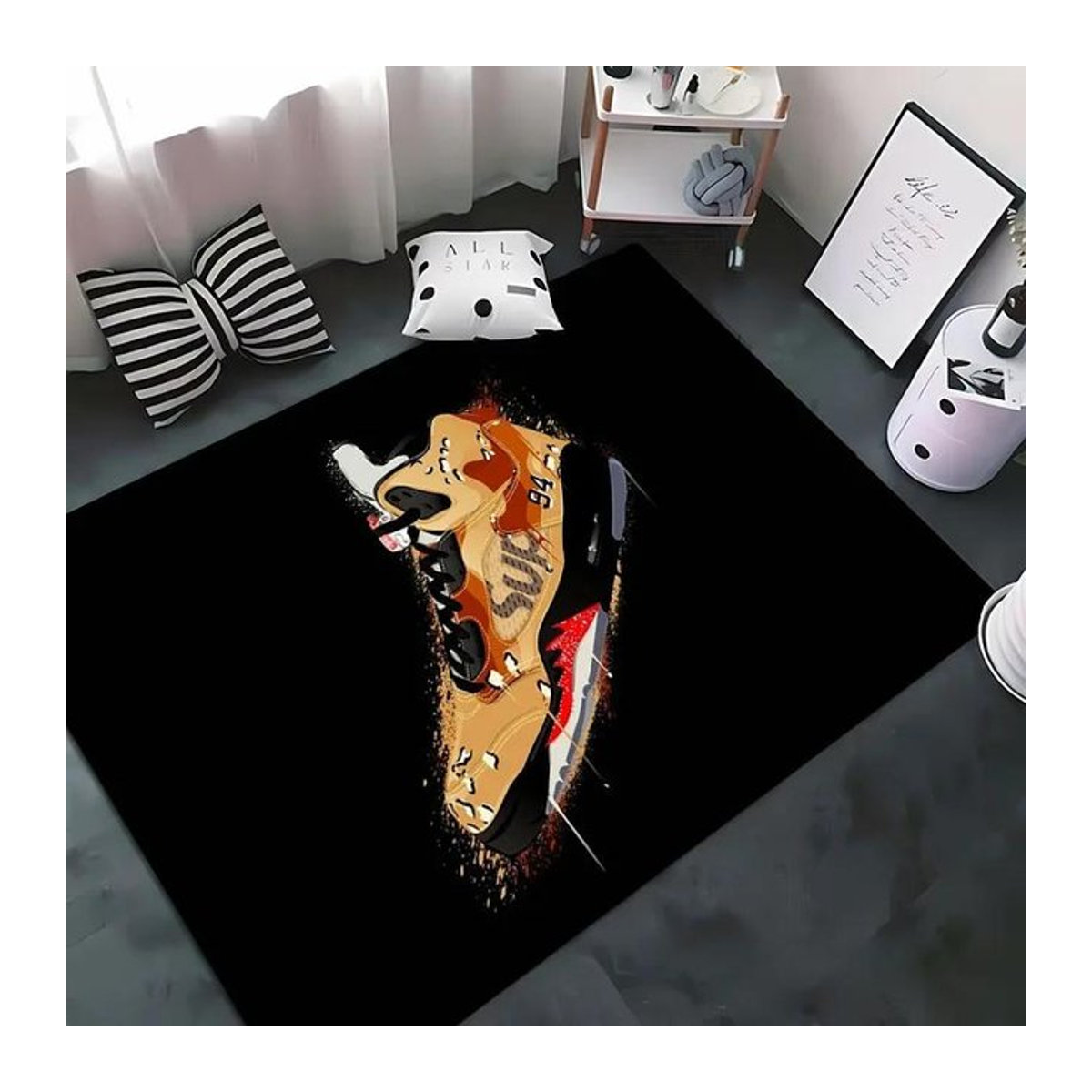 AISILK MOON Druckteppich mit Basketballschuh-Motiv und Streifen in Schwarz, B/T: 230 x 160 cm - Bild 1