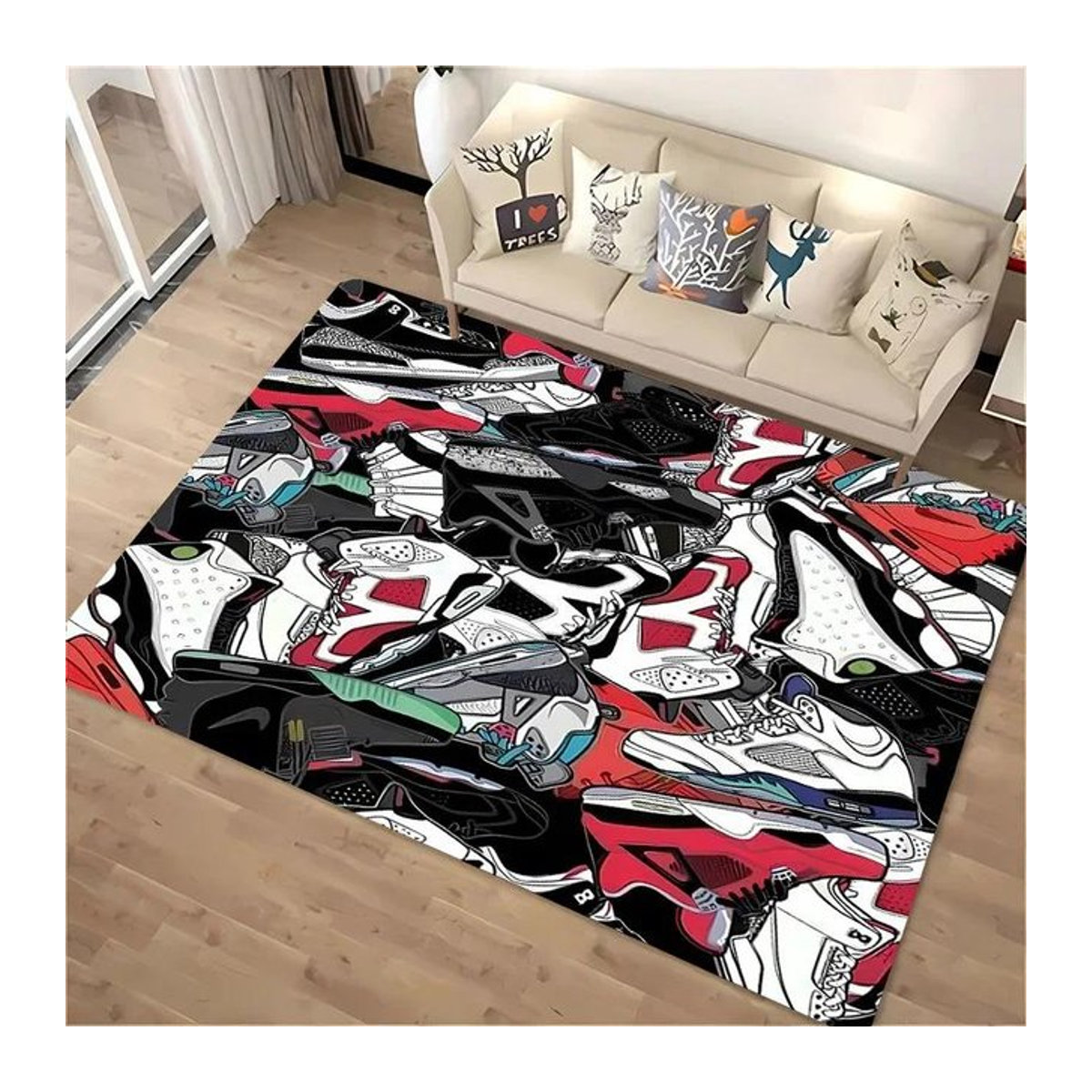 AISILK MOON Druckteppich mit Basketballschuh-Motiv und Streifen, rutschfest, Multicolor, B: 130 cm, T: 90 cm - Bild 1