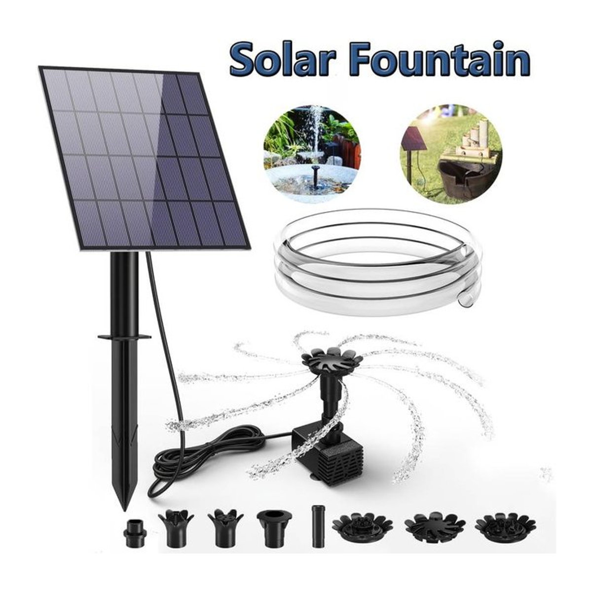 AISITIN Solar Brunnen Pumpe Set mit 3,5 W Solarpanel und 1,5 m Wasserrohr für Vogelbad und Gartendekoration - Bild 1