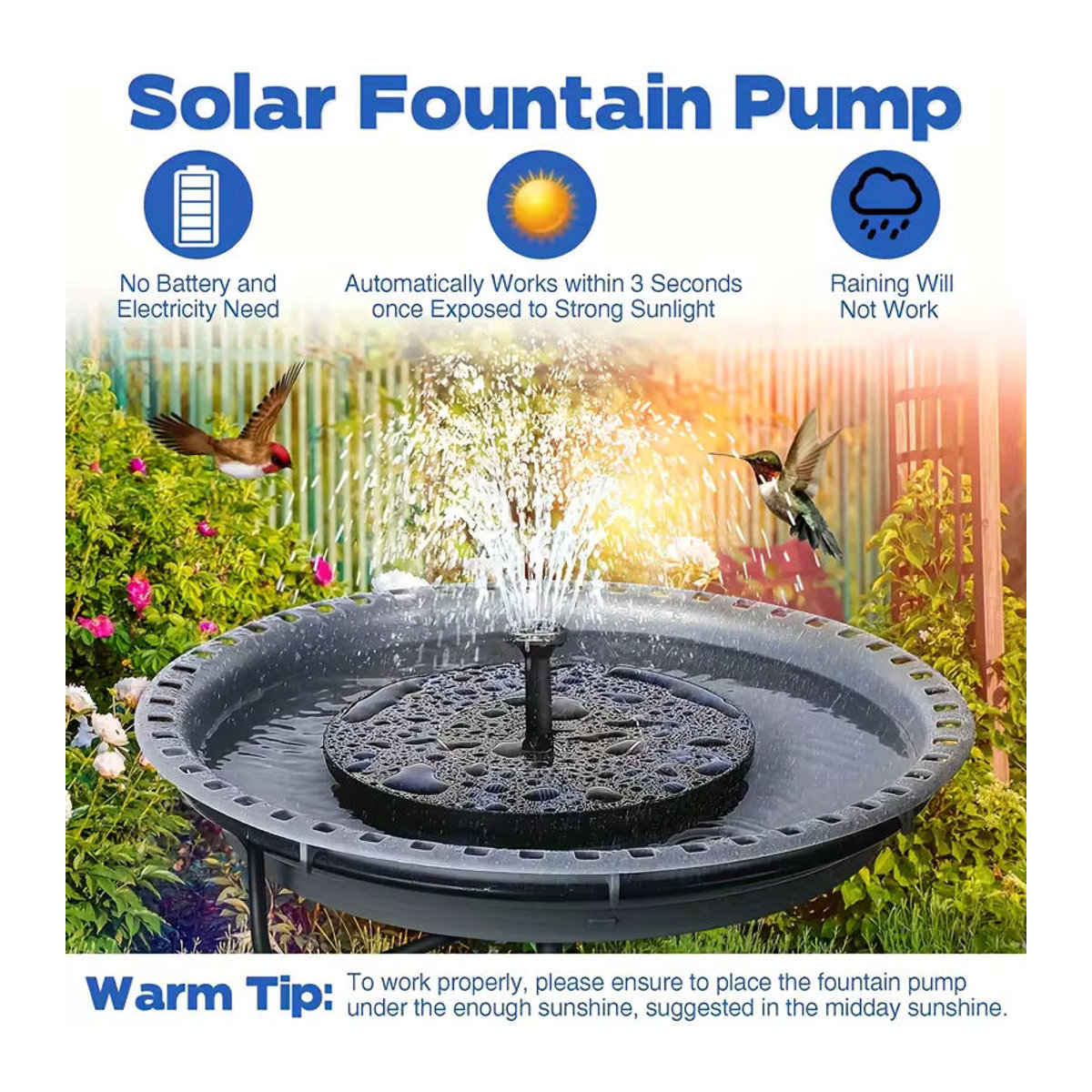 AISITIN Solar-Wasserpumpe 2,5 W für Vogelbad, Teich und Aquarium in Schwarz mit 6 Düsen - Bild 2