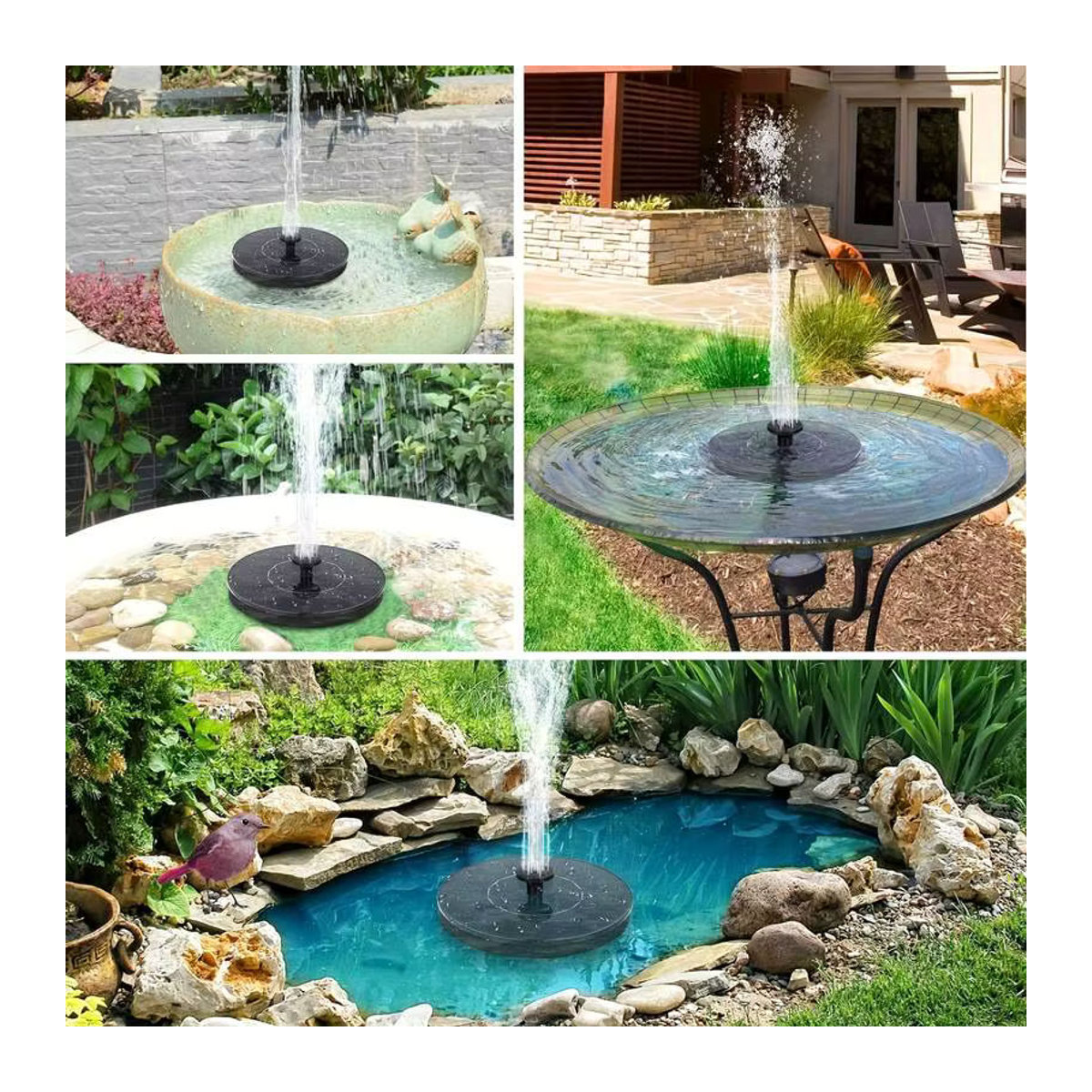 AISITIN Solar-Wasserpumpe 2,5 W für Vogelbad, Teich und Aquarium in Schwarz mit 6 Düsen - Bild 5