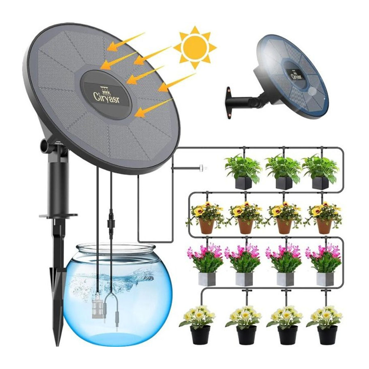 AISITIN Solarbetriebenes automatisches Bewässerungssystem mit Batterie-Timer-Modus für Garten, Balkon und Topfpflanzen in Schwarz - Bild 1