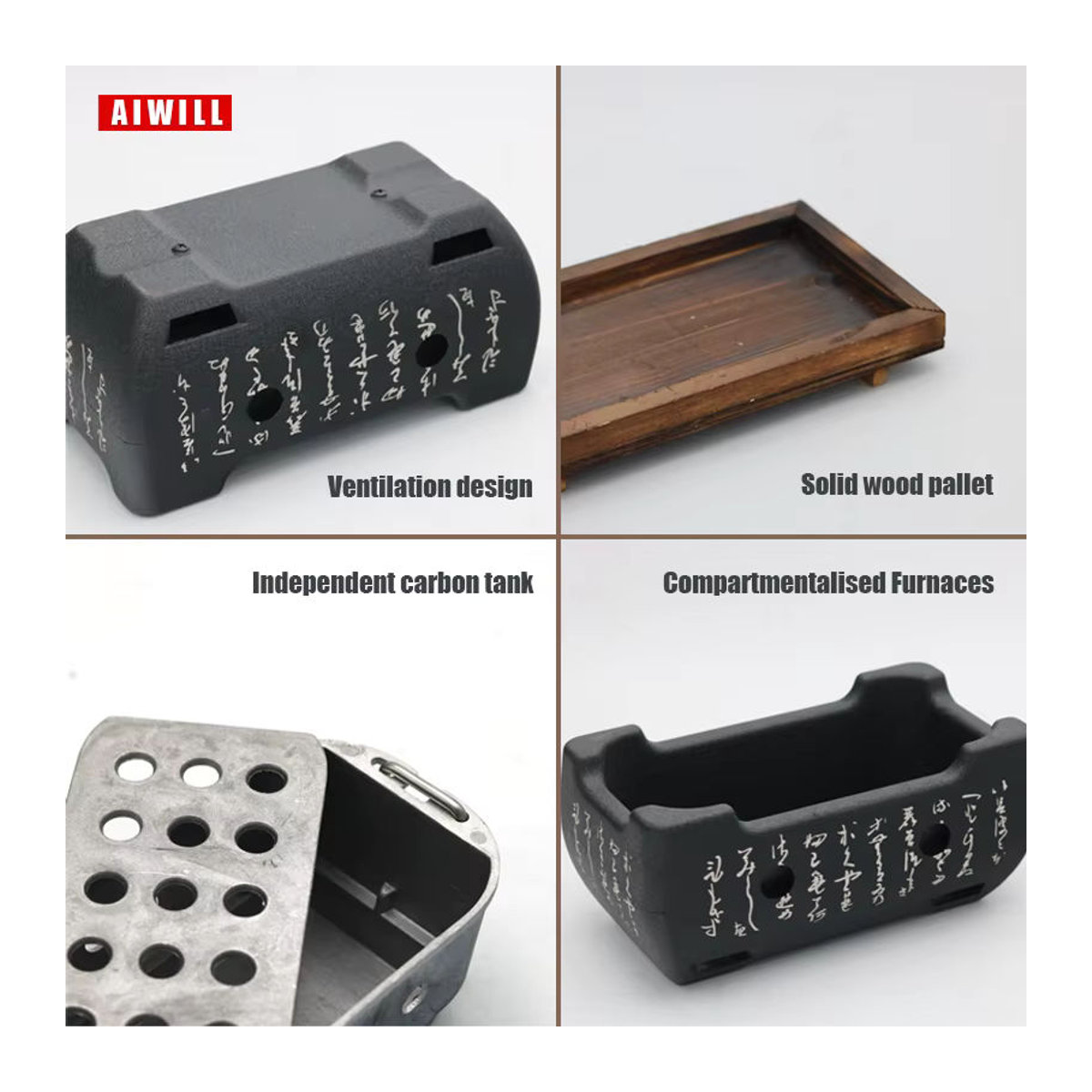 AIWILL Tragbarer Holzkohlegrill für Koreanisches BBQ und Outdoor-Einsätze, Schwarz, Metall - Bild 3