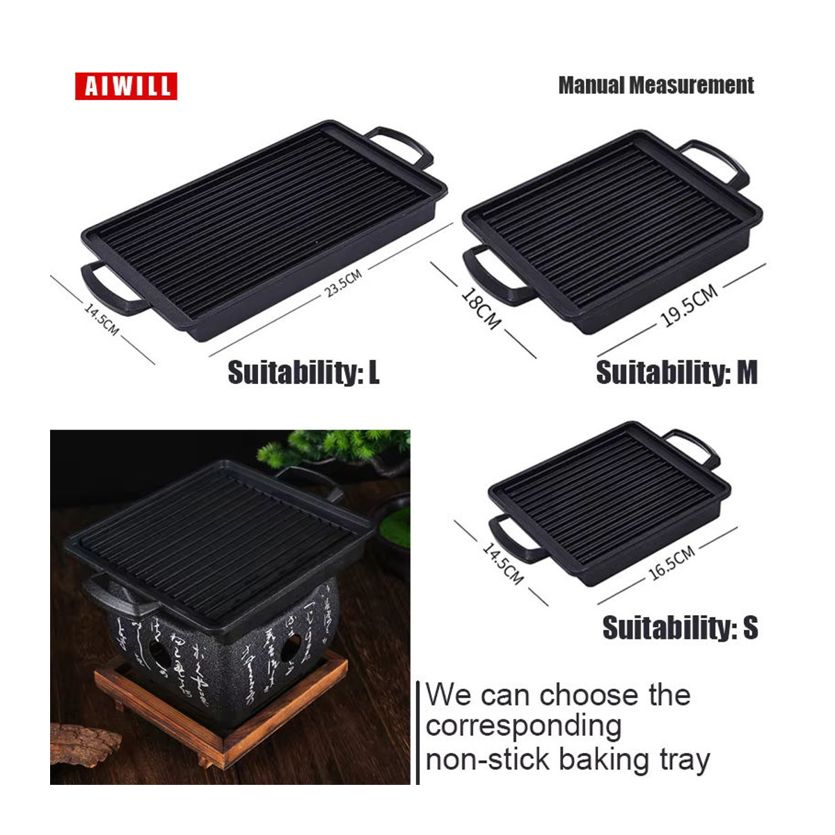 AIWILL Tragbarer Holzkohlegrill für Koreanisches BBQ und Outdoor-Einsätze, Schwarz, Metall - Bild 6