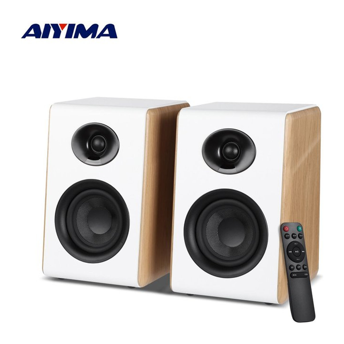 AIYIMA S600 Bluetooth-Regallautsprecher Aktive HiFi-Heim-Audio in weißem Holz mit Subwoofer und ARC/USB/RCA-Eingängen - Bild 1
