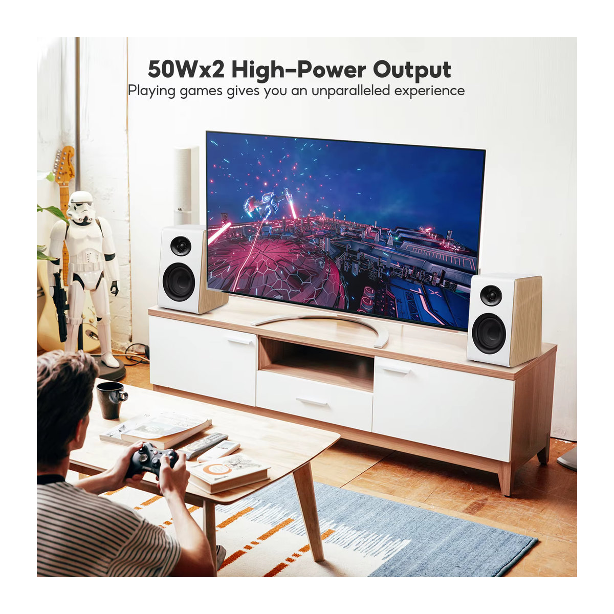 AIYIMA S600 Bluetooth-Regallautsprecher Aktive HiFi-Heim-Audio in weißem Holz mit Subwoofer und ARC/USB/RCA-Eingängen - Bild 4