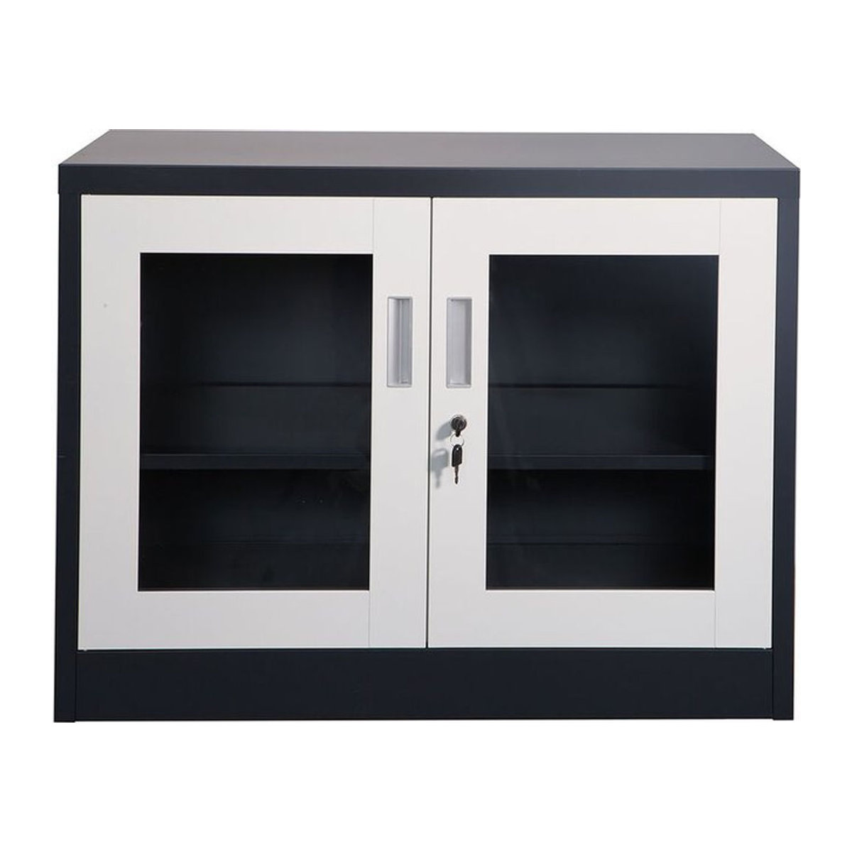 Aktenschrank JET-LINE mit Drehtüren in Grau und Weiß aus Metall und Glas, H x B x T: 143,65 x 90 x 40 x 68 cm - Bild 1