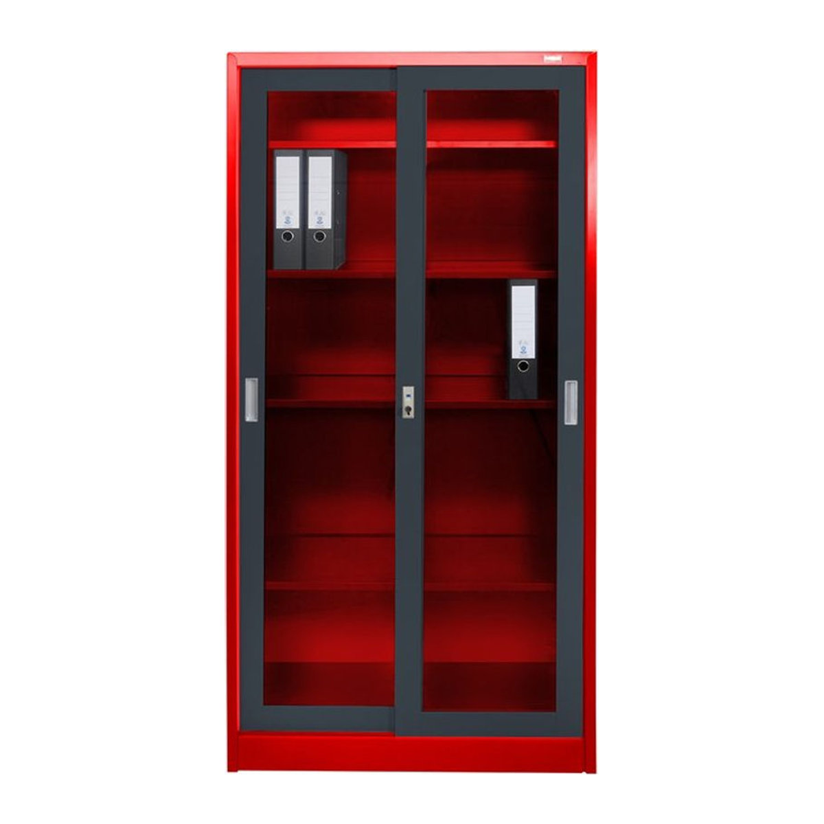 Aktenschrank St. Petersburg von Jet-Line in Rot und Anthrazit mit Glastüren und Drehtüren im modernen Design - Bild 1