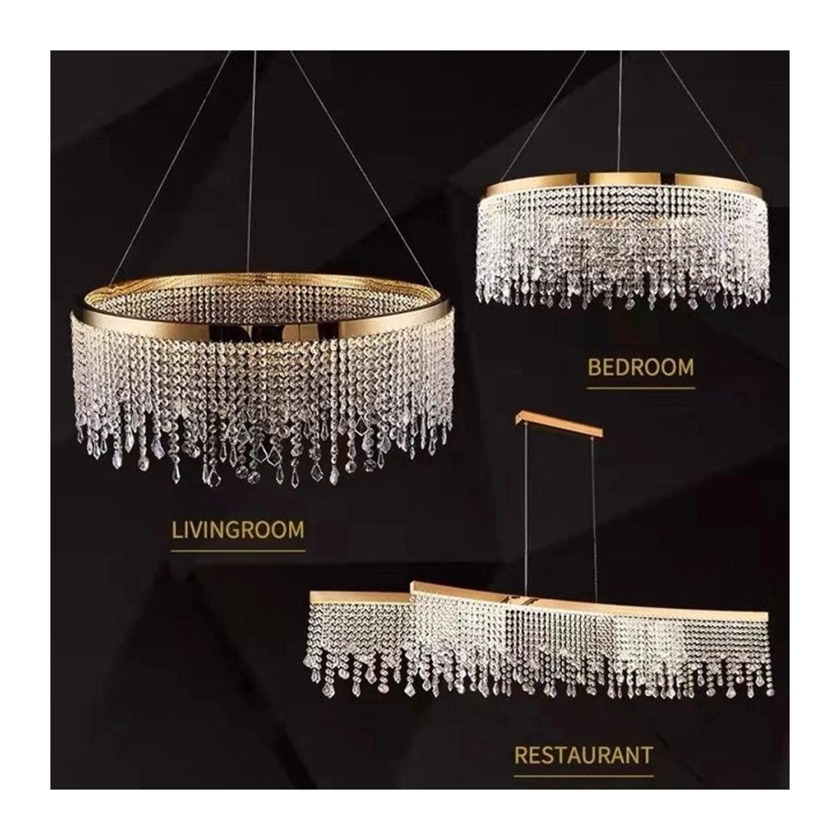 AL.HaffaR Kronleuchter Nordic K9 Kristall LED Hängelampe in Gold mit Glas-Elementen im skandinavischen Design - Bild 1
