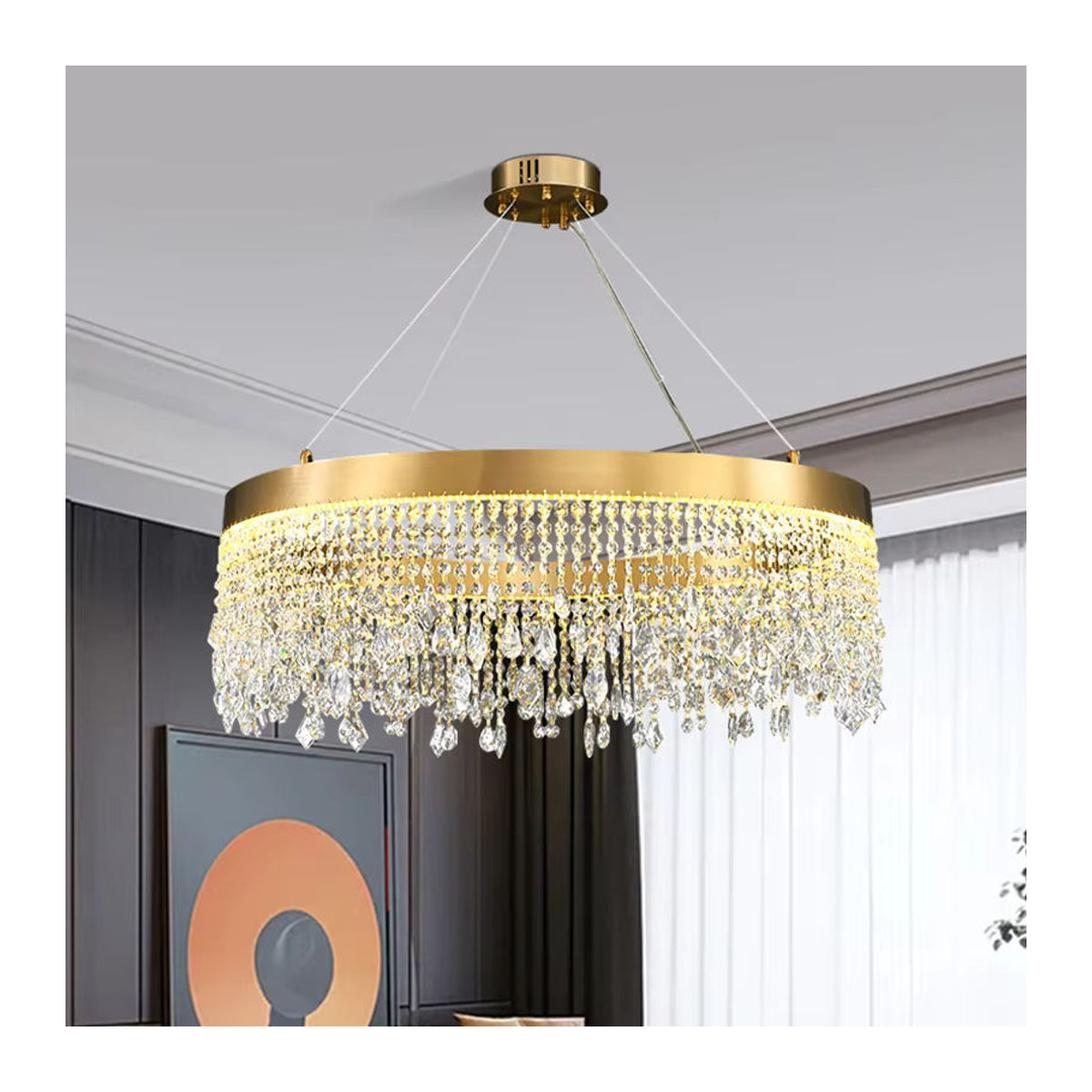 AL.HaffaR Kronleuchter Nordic K9 Kristall LED Hängelampe in Gold mit Glas-Elementen im skandinavischen Design - Bild 2