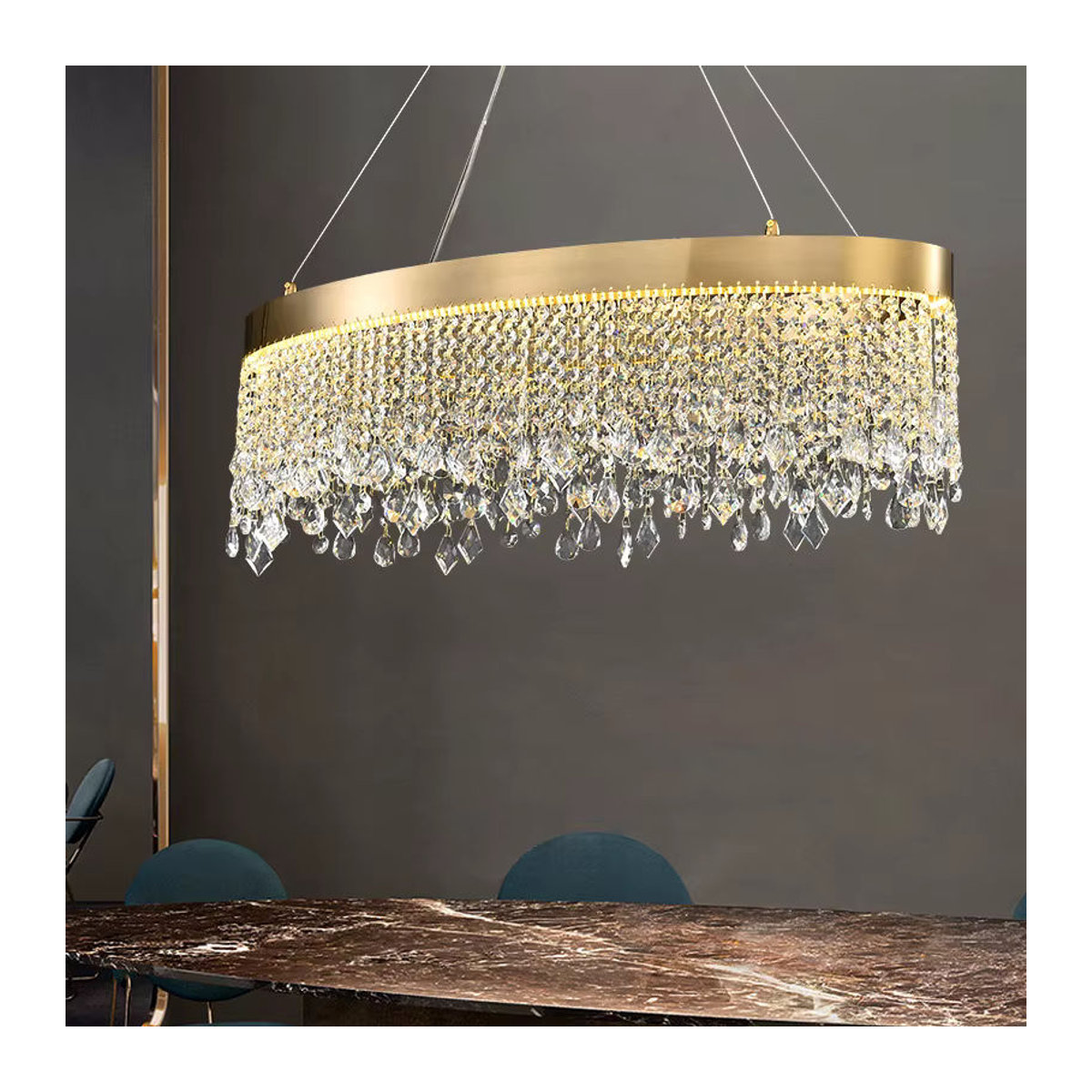 AL.HaffaR Kronleuchter Nordic K9 Kristall LED Hängelampe in Gold mit Glas-Elementen im skandinavischen Design - Bild 3