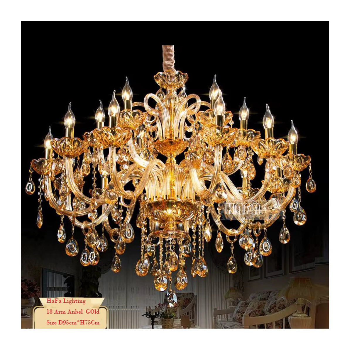 AL.HaffaR Luxus Kronleuchter aus K9 Kristall in Modernem Design für Deine Villa, erhältlich in Transparent, Gelb oder Gold - Bild 2