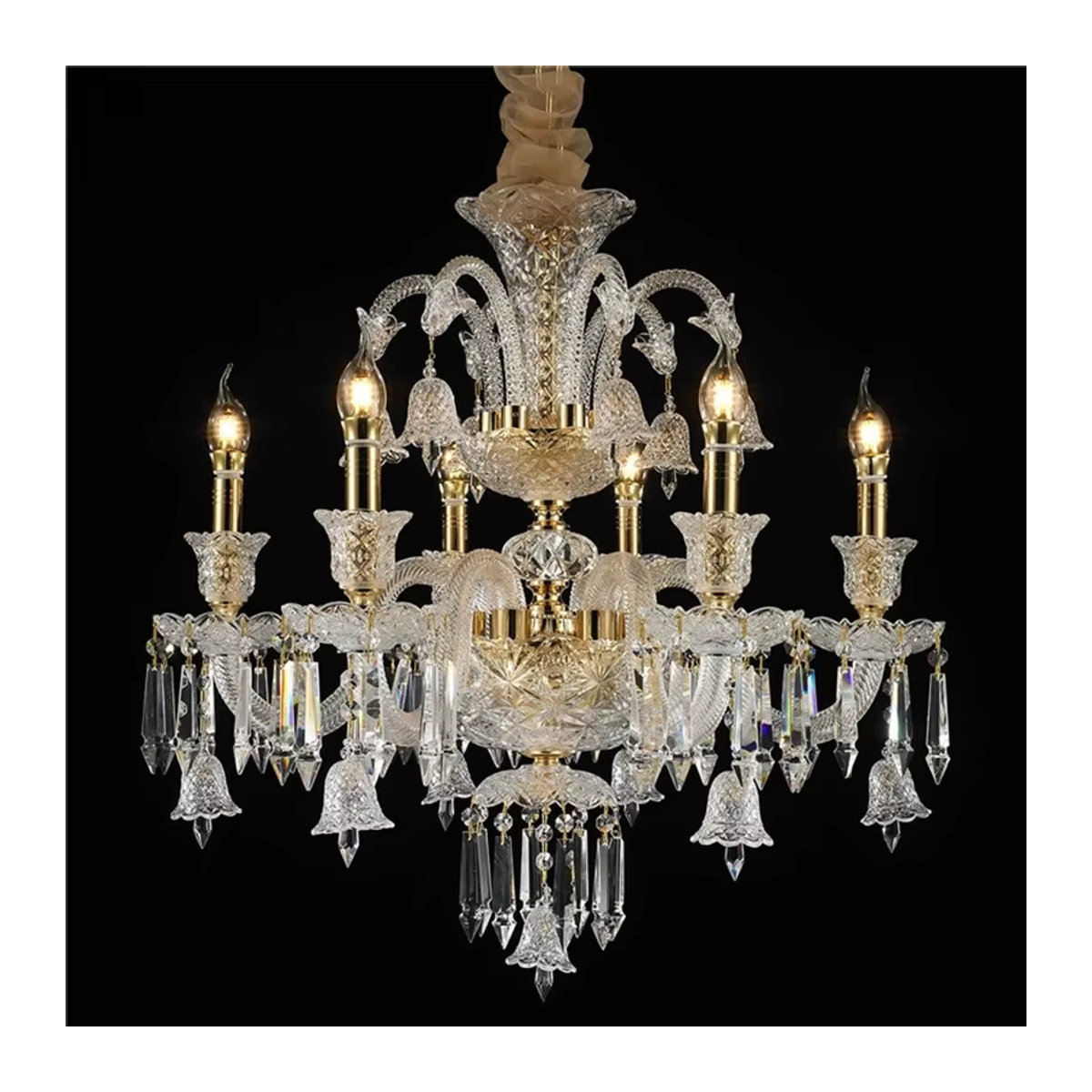 Al HaffaR Vintage Kronleuchter aus K9 Kristall in Silber für Wohnzimmer und Esszimmer - Bild 4