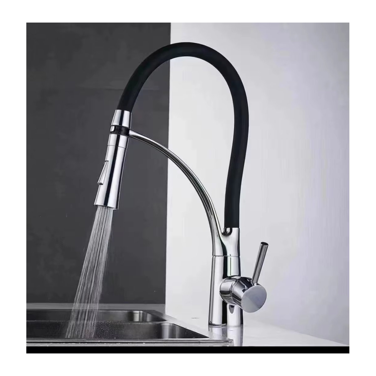 ALENARTWATER Küchenarmatur mit Pull-Down Funktion in Schwarz und Chrom, moderner Warm- und Kaltwasser Mischer für Spüle und Waschbecken - Bild 1