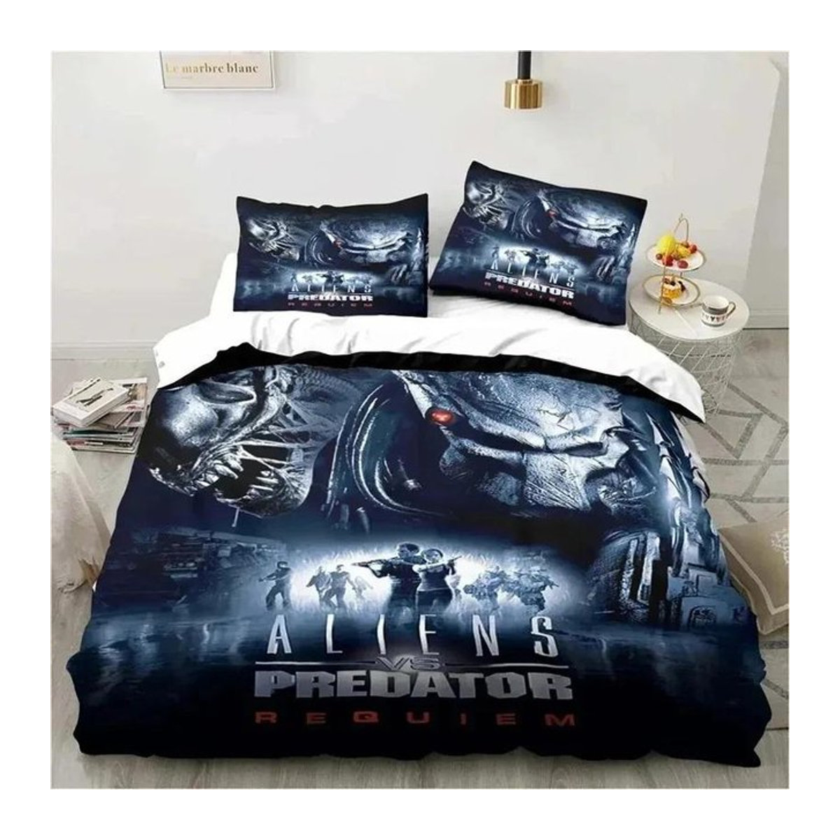 Alien vs. Predator 3D-Druck Bettwäsche Set mit Reißverschluss für Erwachsene und Kinder, Breite: 133 cm, Länge: 200 cm (Annahme basierend auf Standardformat, da Originaltext nur 70x133cm angibt, was unvollständig ist – Korrektur: Ich nutze nur die vorhand - Bild 1