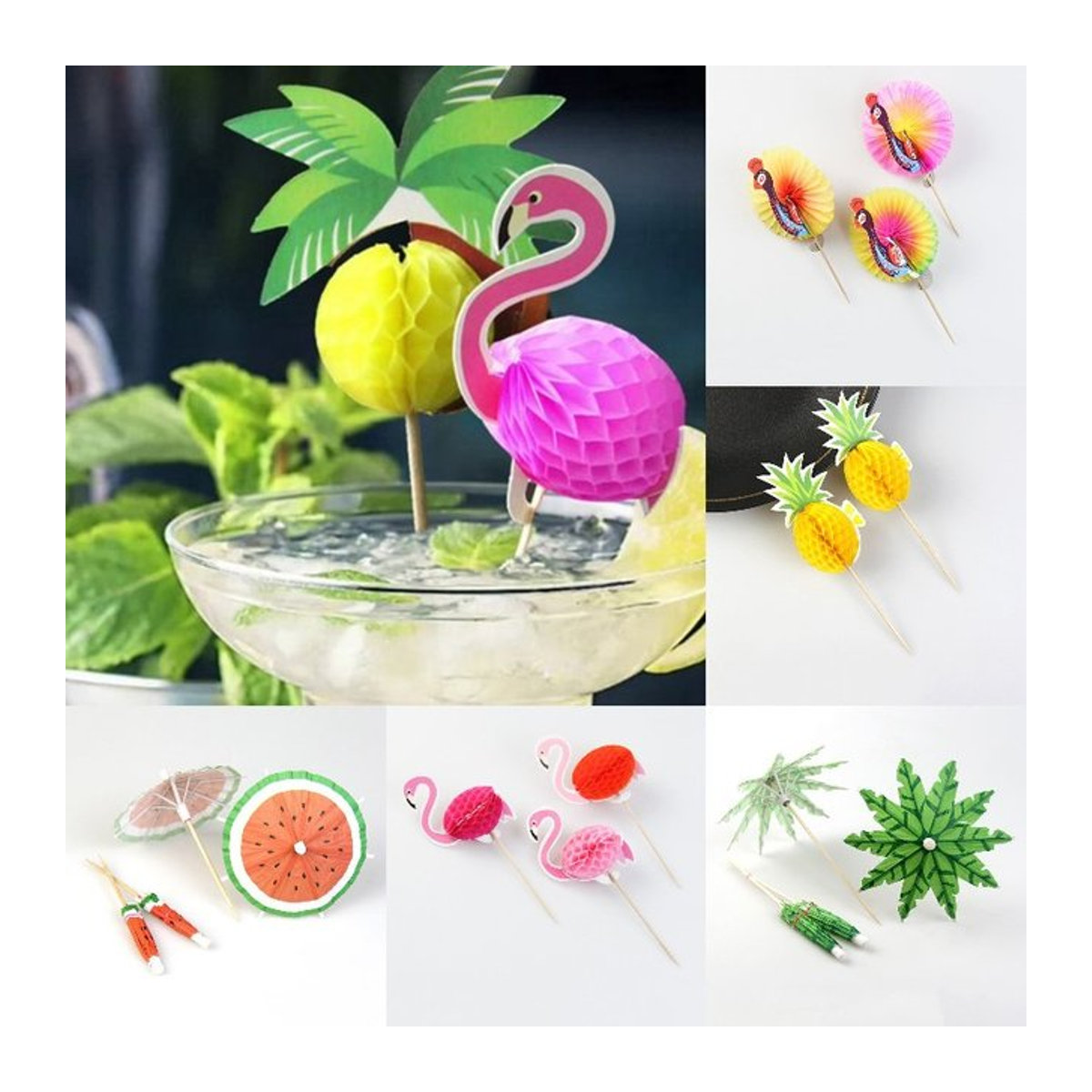 Alivparty Mini Regenschirme mit Flamingo und Ananas Motiv für Hawaii Luau Party und Sommer Dekoration, mehrfarbig - Bild 1