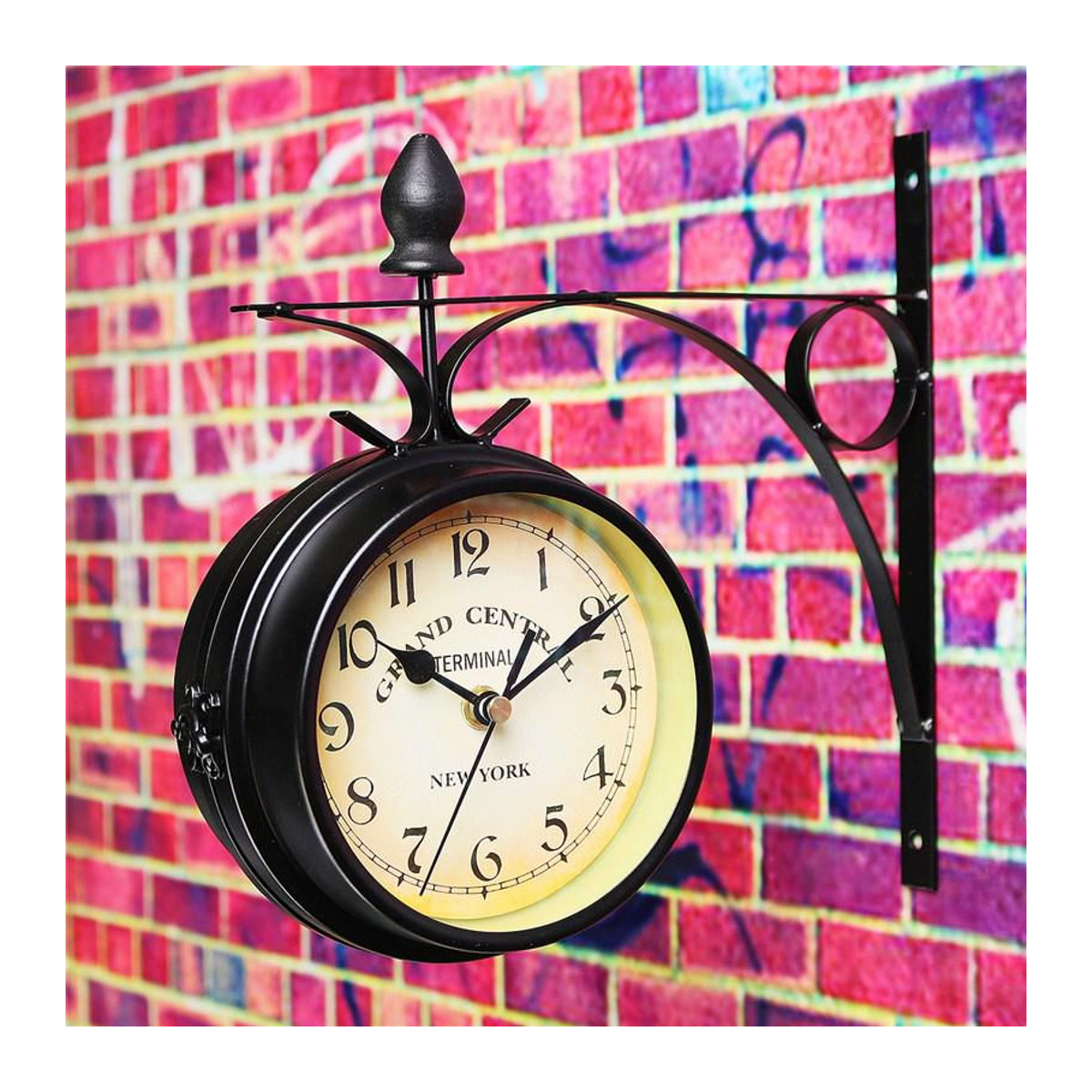 All Right Wanduhr Vintage Retro Doppelseitig Rund aus Metall und Glas in Schwarz - Bild 3