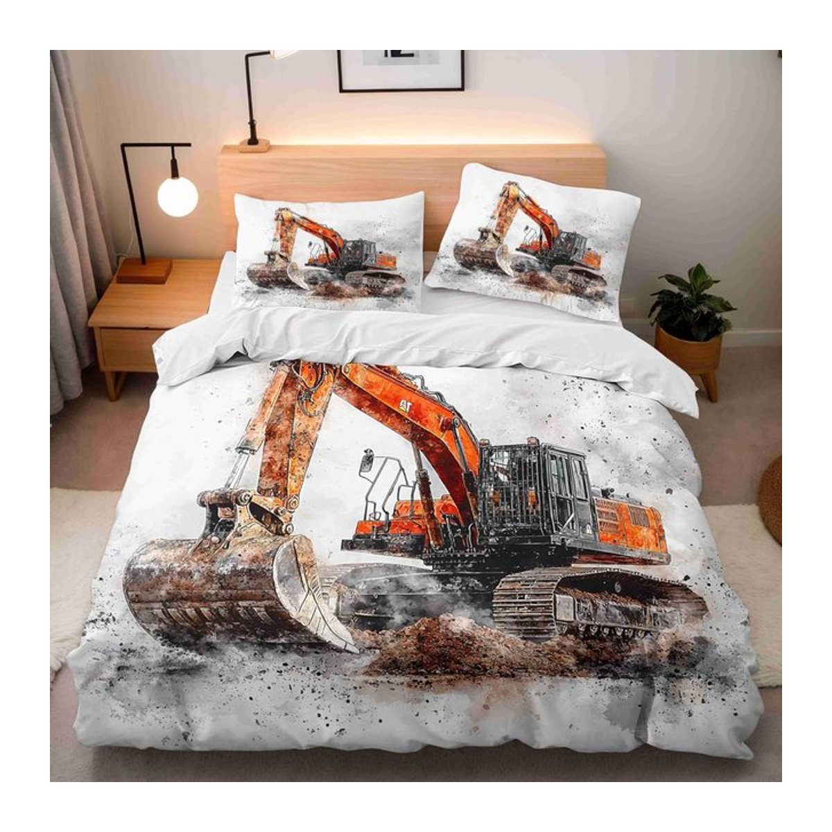 Allbestart Kinder Bettwäsche Set mit Cartoon Auto Traktor und Bagger für Jungen, Bettdeckenbezug mit Reißverschluss, B/H: 140 x 200 cm - Bild 1