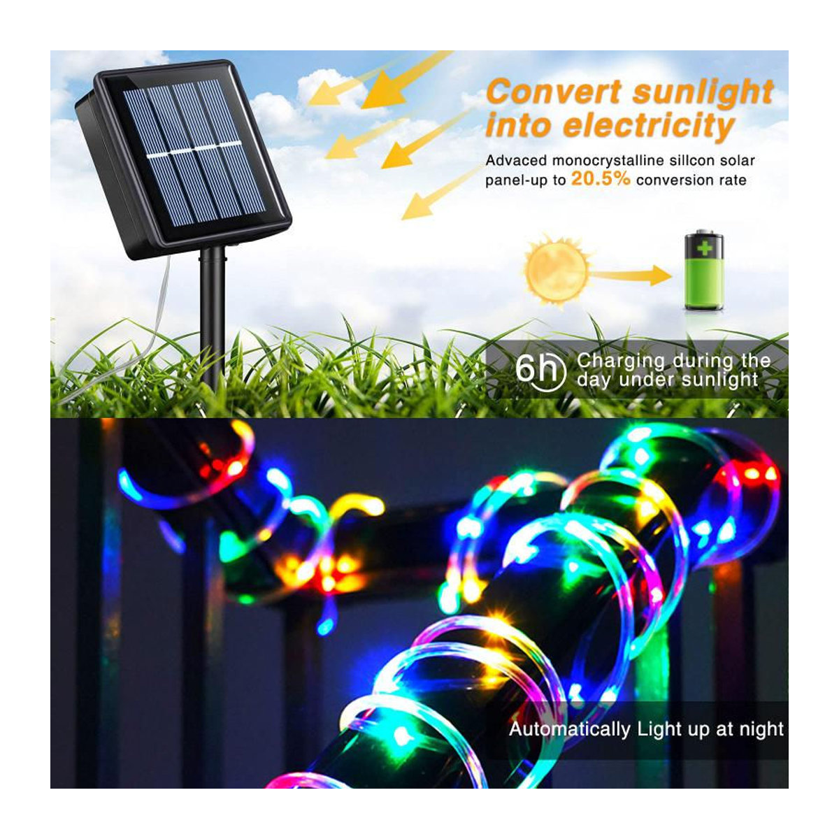 AlliLit Solar-LED-Lichterkette für den Außenbereich, 22 m mit 200 LEDs, Weiß, IP65 wasserdicht, moderne Solarleuchte für Garten und Landschaftsbeleuchtung - Bild 2