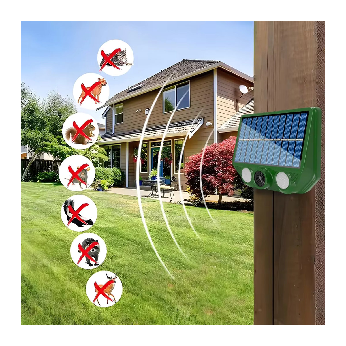 ALLOYSEED Solar Tier Repellent Ultraschall Schädlingsabwehr mit Sonar für Outdoor zur Abschreckung von Hunden, Katzen und Vögeln - Bild 2