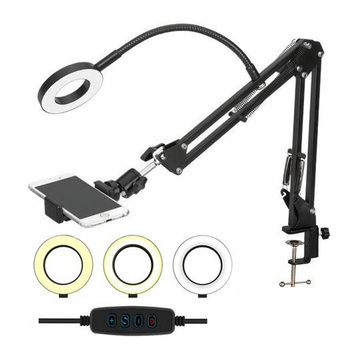 Alogy LED Ringlicht mit flexiblem Arm, Stativ und Handyhalterung, Schwarz - Bild 1