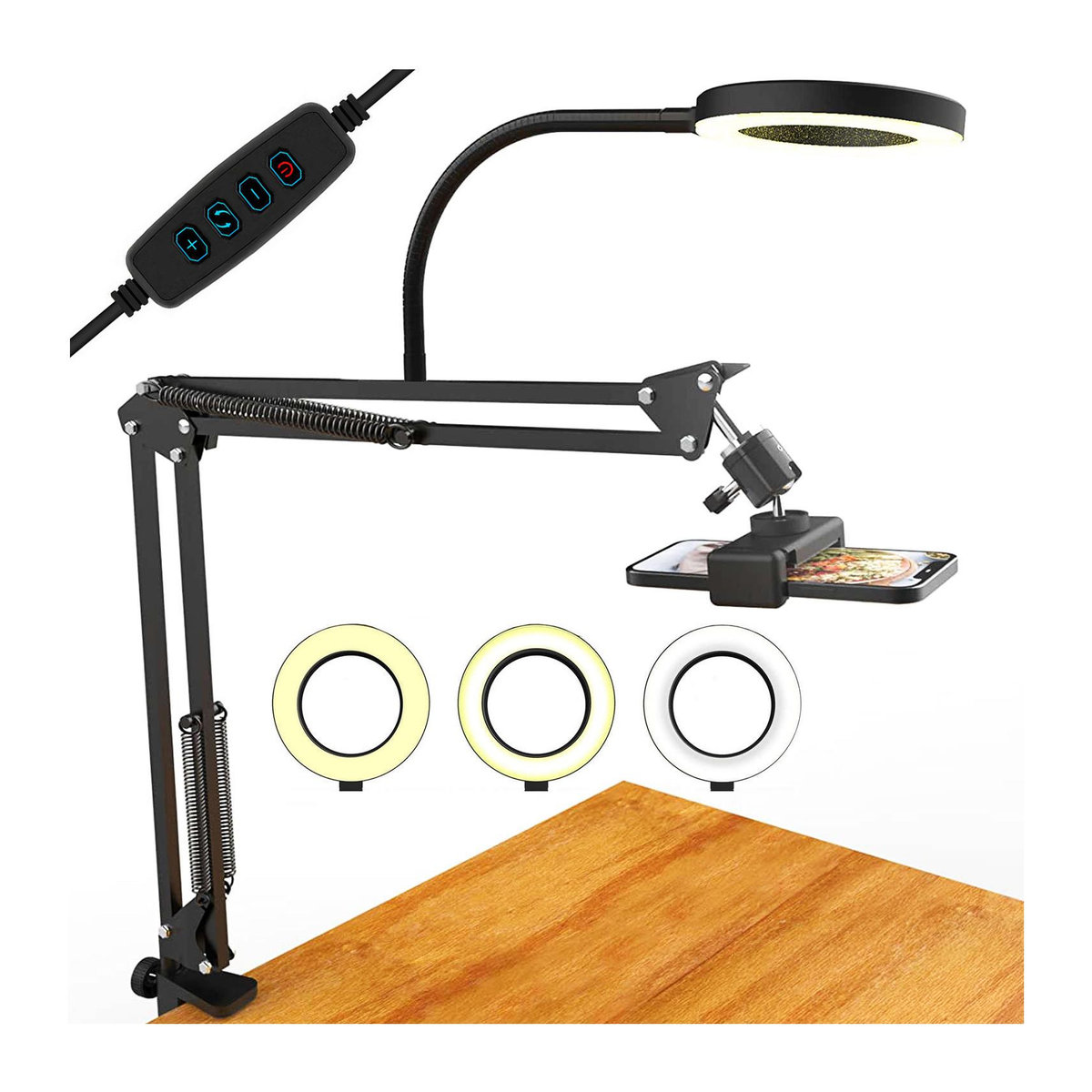 Alogy LED Ringlicht mit flexiblem Arm, Stativ und Handyhalterung, Schwarz - Bild 2