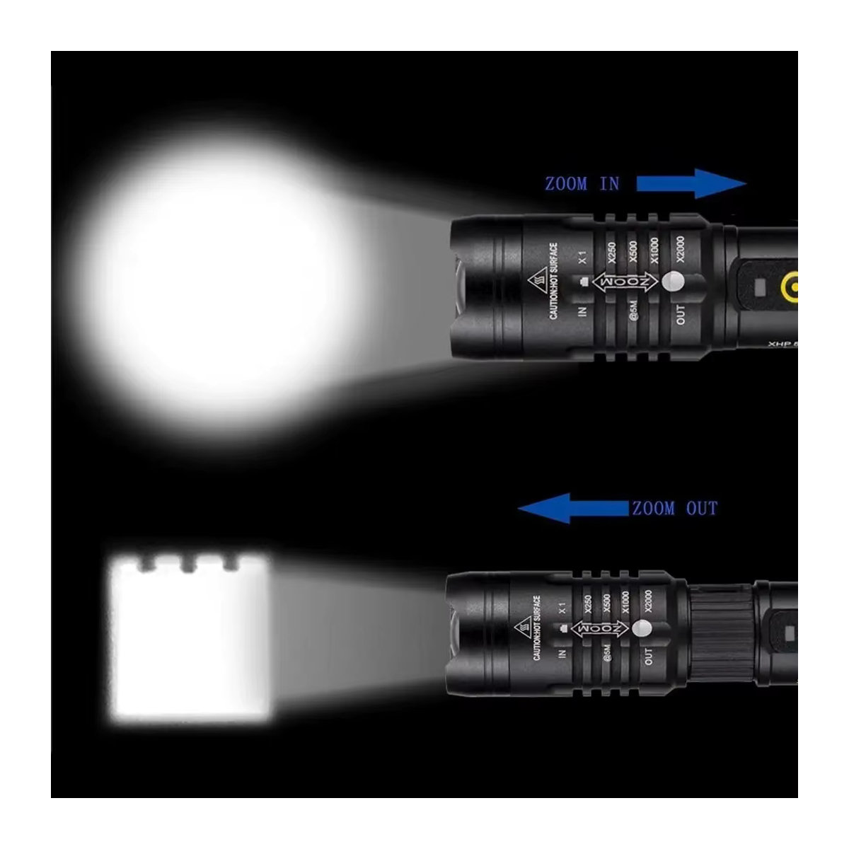 Alonefire Hochleistungs-Taschenlampe mit 2500 Lumen und Zoom XHP50 LED, USB-aufladbar für Outdoor, Jagd, Camping und Wandern - Bild 2