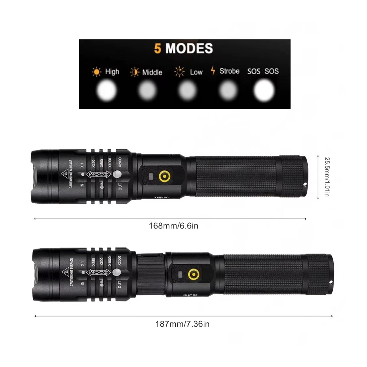 Alonefire Hochleistungs-Taschenlampe mit 2500 Lumen und Zoom XHP50 LED, USB-aufladbar für Outdoor, Jagd, Camping und Wandern - Bild 3