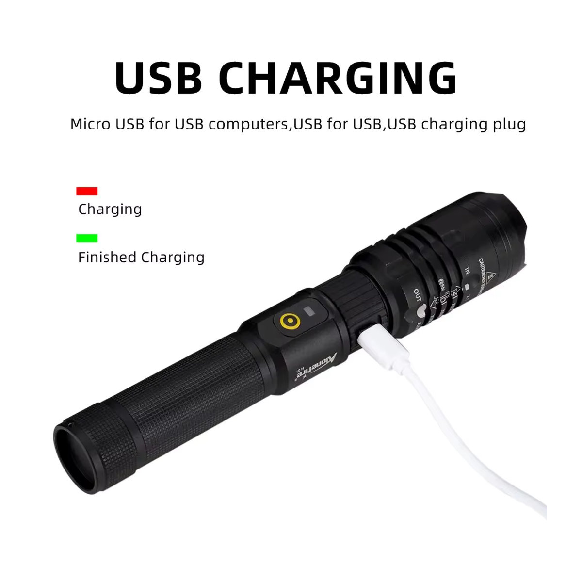 Alonefire Hochleistungs-Taschenlampe mit 2500 Lumen und Zoom XHP50 LED, USB-aufladbar für Outdoor, Jagd, Camping und Wandern - Bild 4