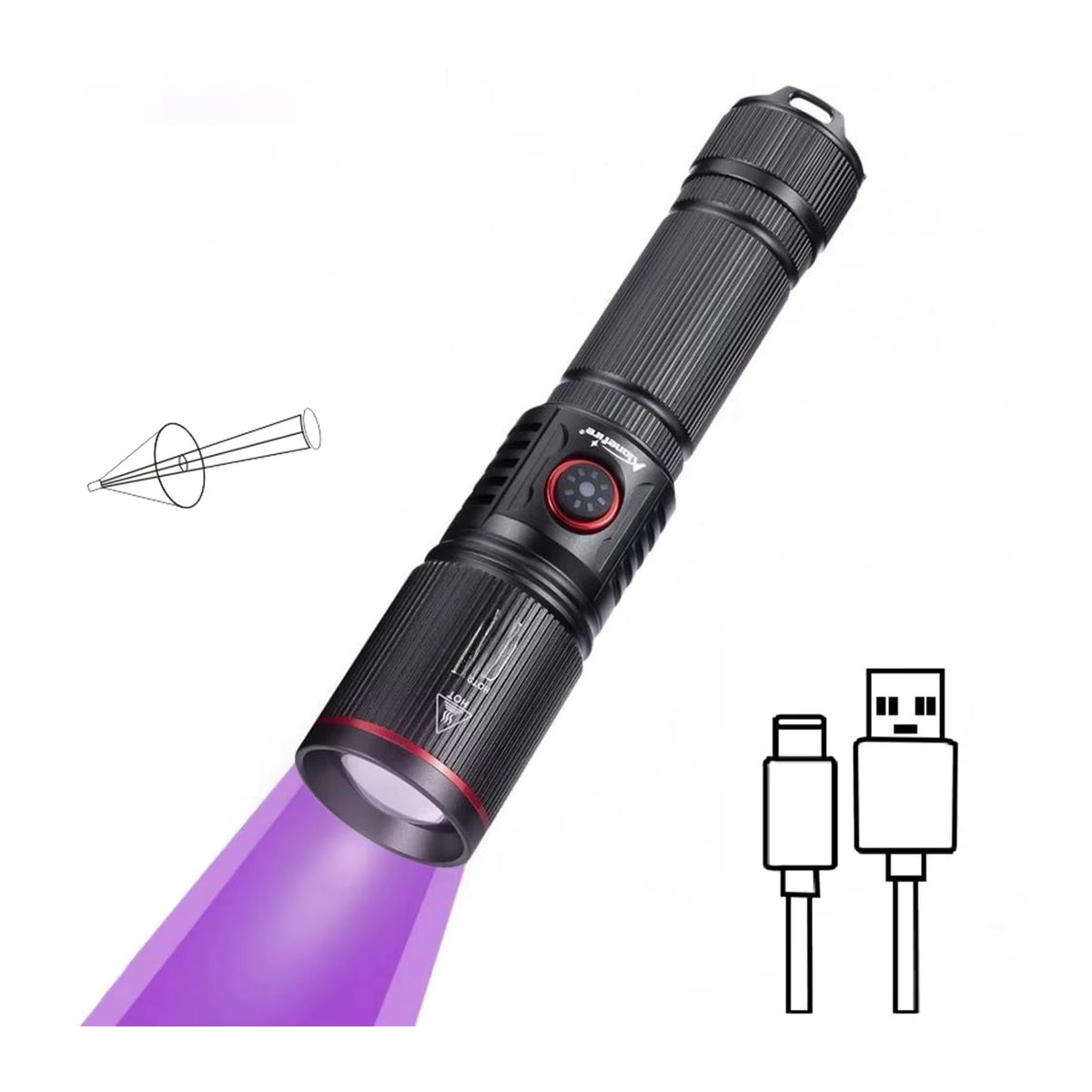 Alonefire Hochleistungs-Zoom-UV-LED-Taschenlampe mit 20 W für 365 nm und 395 nm zur Fluoreszenzprüfung von Geld, Tinte und organischen Stoffen - Bild 6