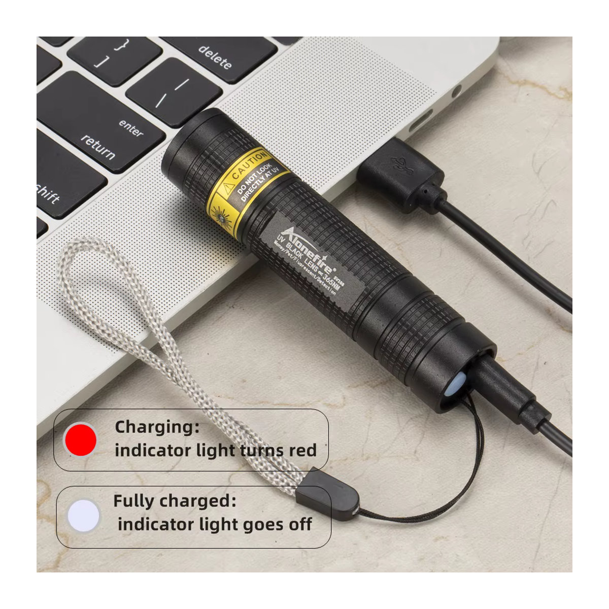 Alonefire Mini UV LED Schwarzlicht Taschenlampe mit USB-Ladefunktion für Nagelpflege, Tierfleck-Erkennung und Geldprüfung, 365nm - Bild 6
