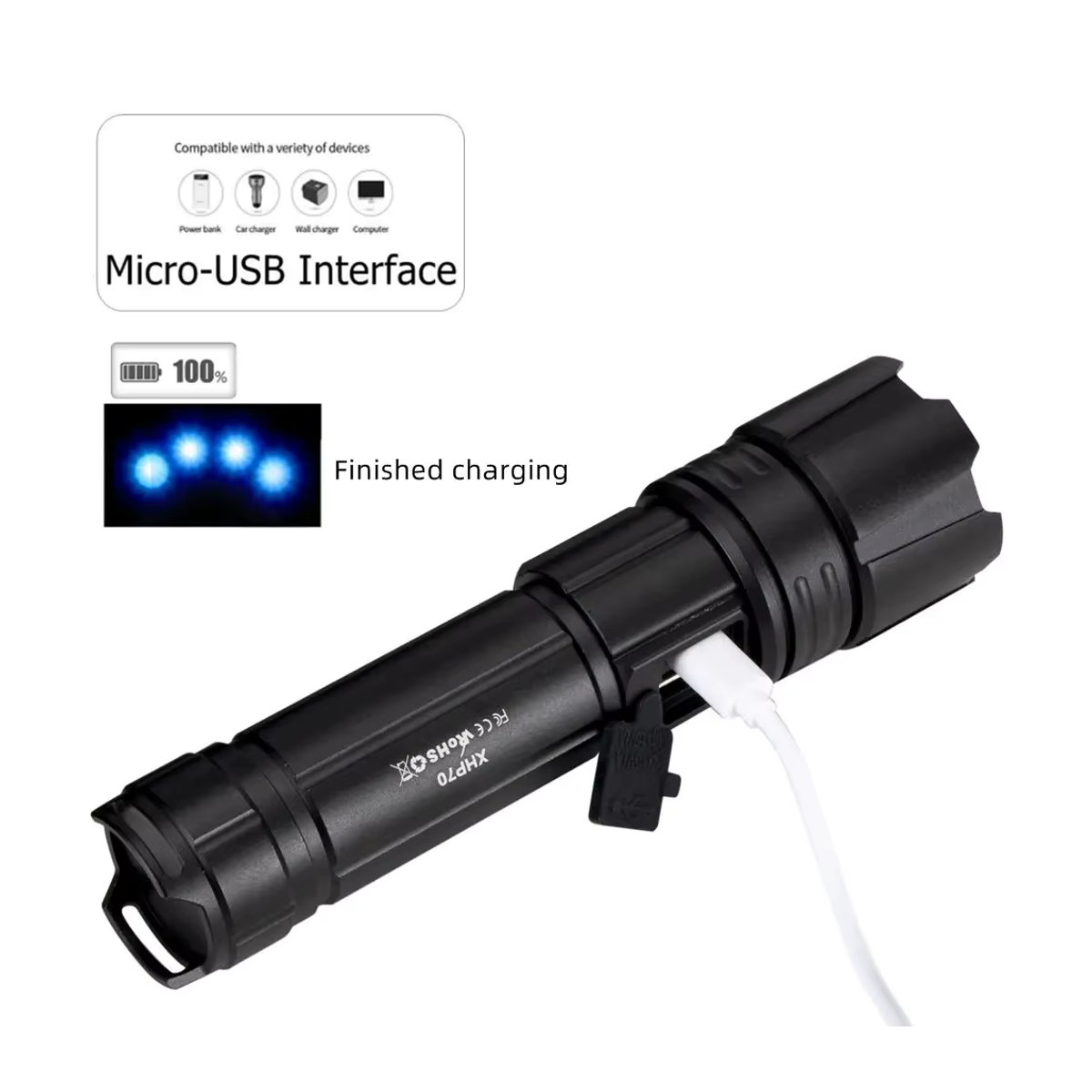 Alonefire Taktische LED Taschenlampe mit 30 W Zoom XHP70, USB wiederaufladbar für Outdoor, Camping und Jagd - Bild 3
