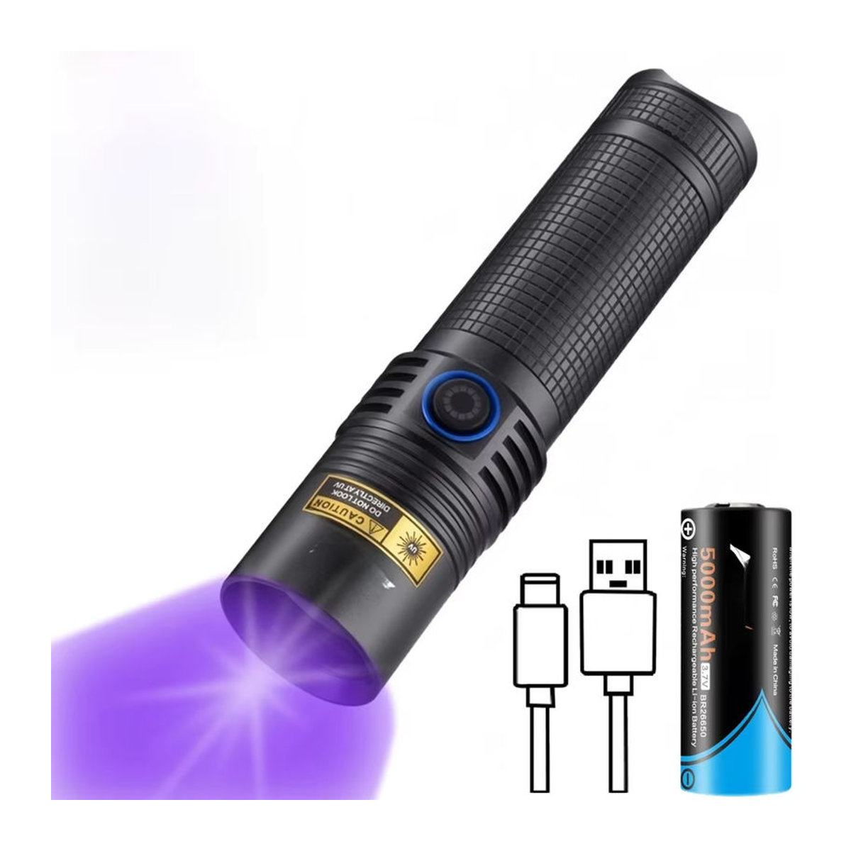 Alonefire UV Taschenlampe 20W 365nm USB wiederaufladbar zur Erkennung von unsichtbarer Tinte und Flecken in Lila - Bild 7