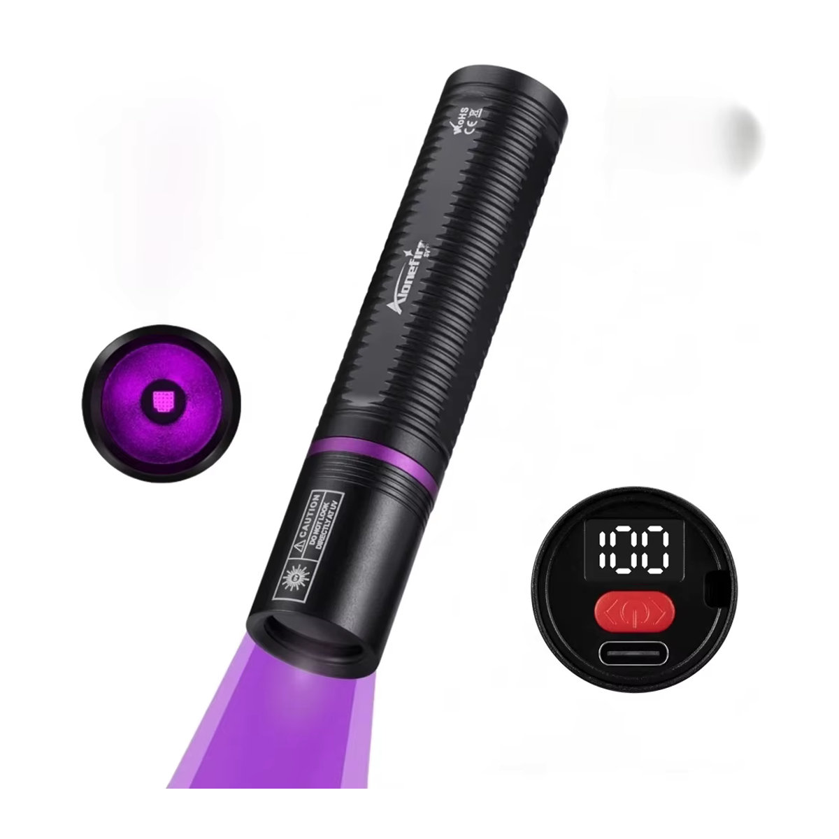 Alonefire UV-Taschenlampe mit 395 nm und 365 nm für UV-Licht Detektion von Urinflecken, Mineralien und Skorpionen via USB-Ladefunktion - Bild 7