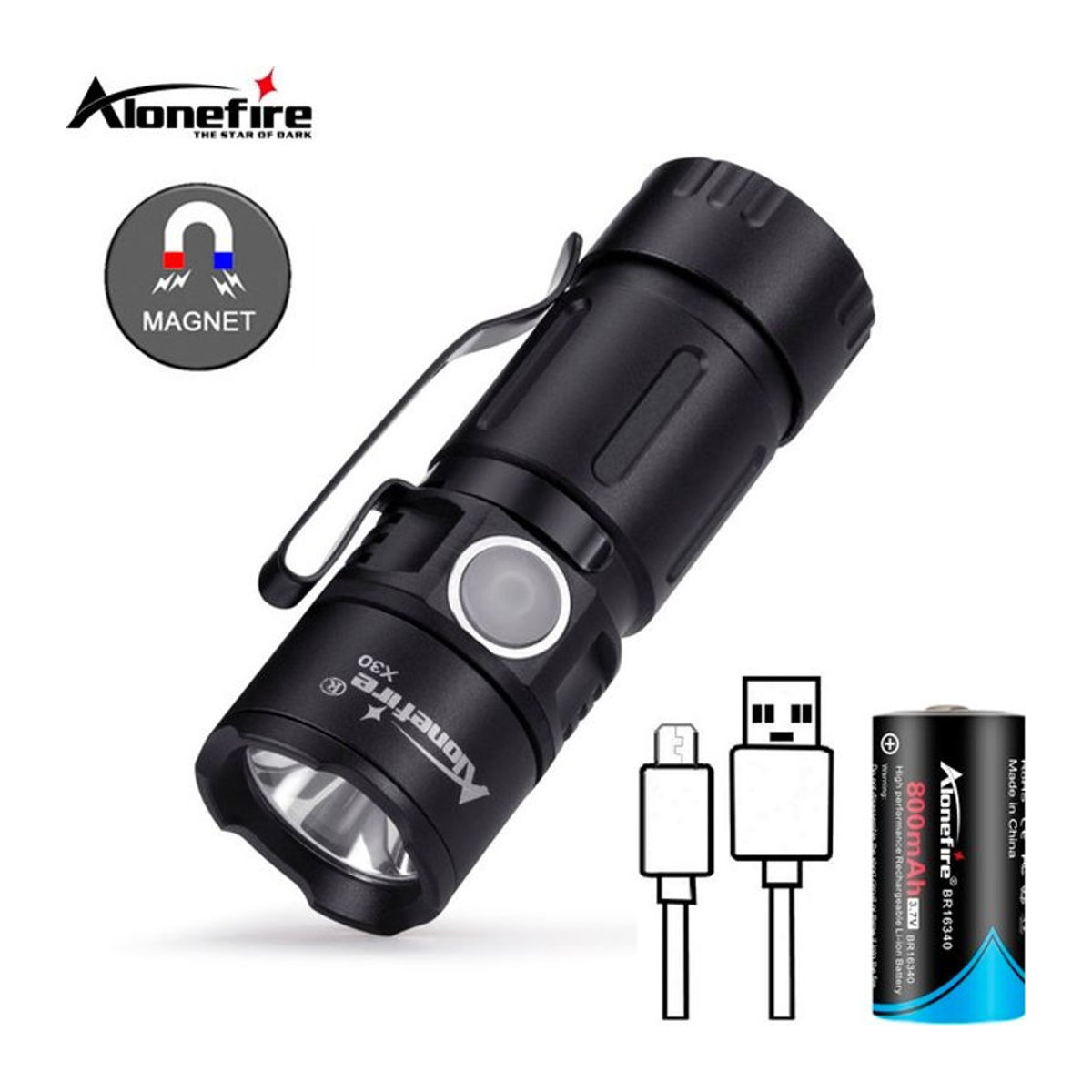 Alonefire X30 5W LED Mini Taschenlampe mit Magnet und USB-Aufladung für Outdoor und Rucksack - Bild 1