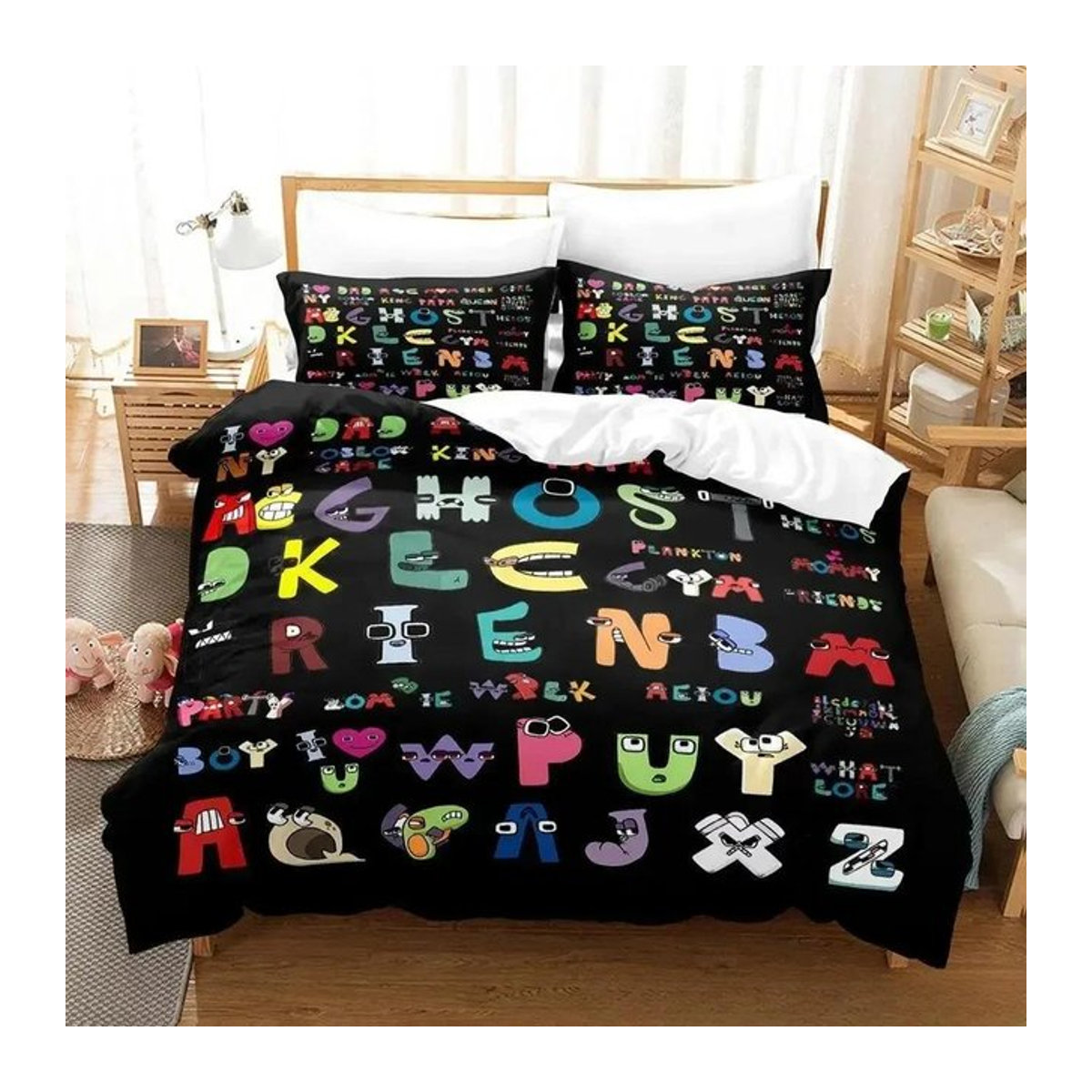 Alphabet Lore Bettwäsche-Set 3D Kawaii Cartoon Anime Design, dreiteiliges Schlafzimmer-Set mit Reißverschluss, Multicolor, B/H: 70 x 133 cm - Bild 1