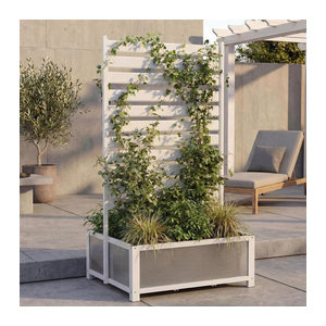 Aluminium Beet mit Rankgitter MCW-P97 als Blumenkasten Pflanzkübel mit Spalier, Farbe: Weiß, B/T/H: 158 x 90 x 75 cm