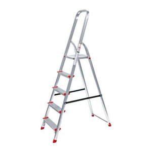 Alustufenstehleiter aus Aluminium in alufarben, belastbar bis 150 kg, 5 Stufen