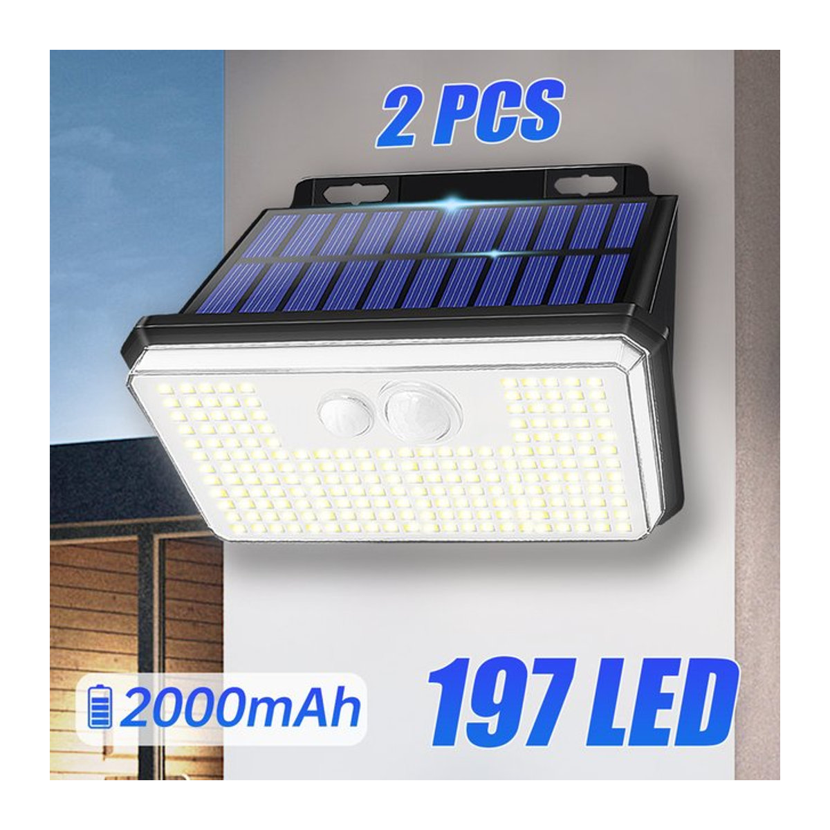 AMARYLLIS 2er-Pack Solar-Bewegungsmelder-LED-Außenleuchten in Schwarz mit 3 Modi und IP65 Wasserdichtigkeit - Bild 1