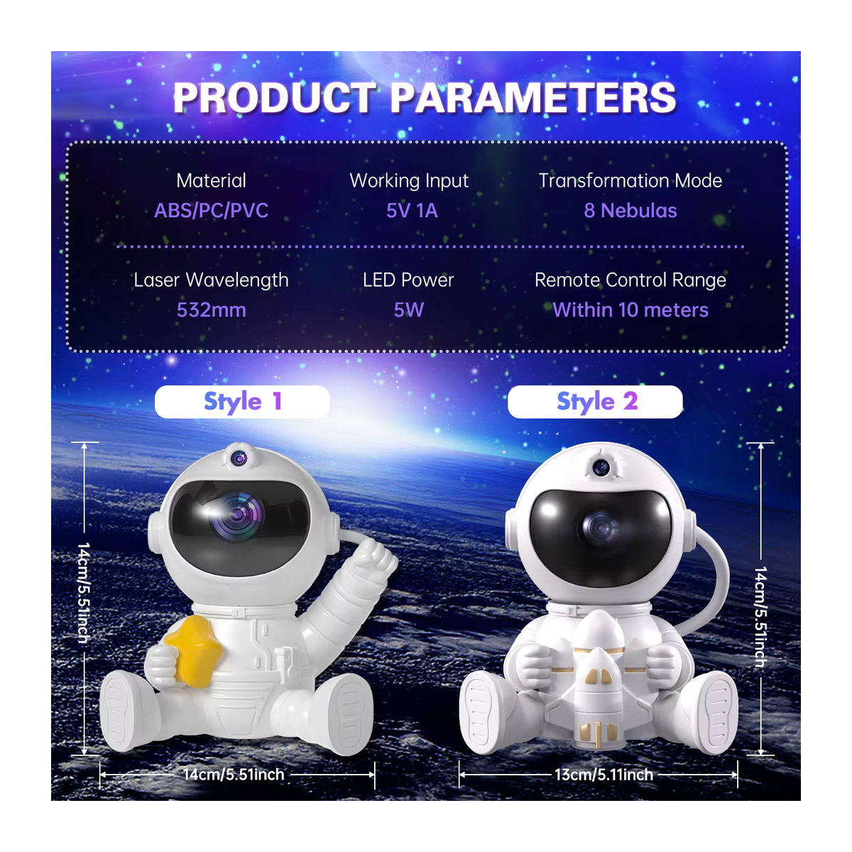 AMARYLLIS Astronaut Galaxy Projektor Sternennebel Nachtlicht mit Fernbedienung in Weiß - Bild 2
