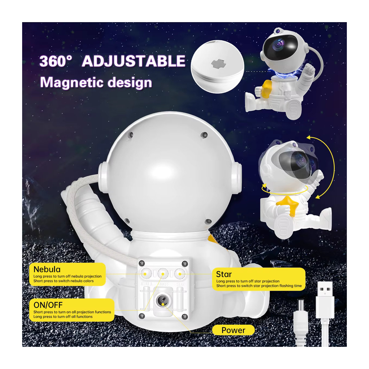 AMARYLLIS Astronaut Galaxy Projektor Sternennebel Nachtlicht mit Fernbedienung in Weiß - Bild 4