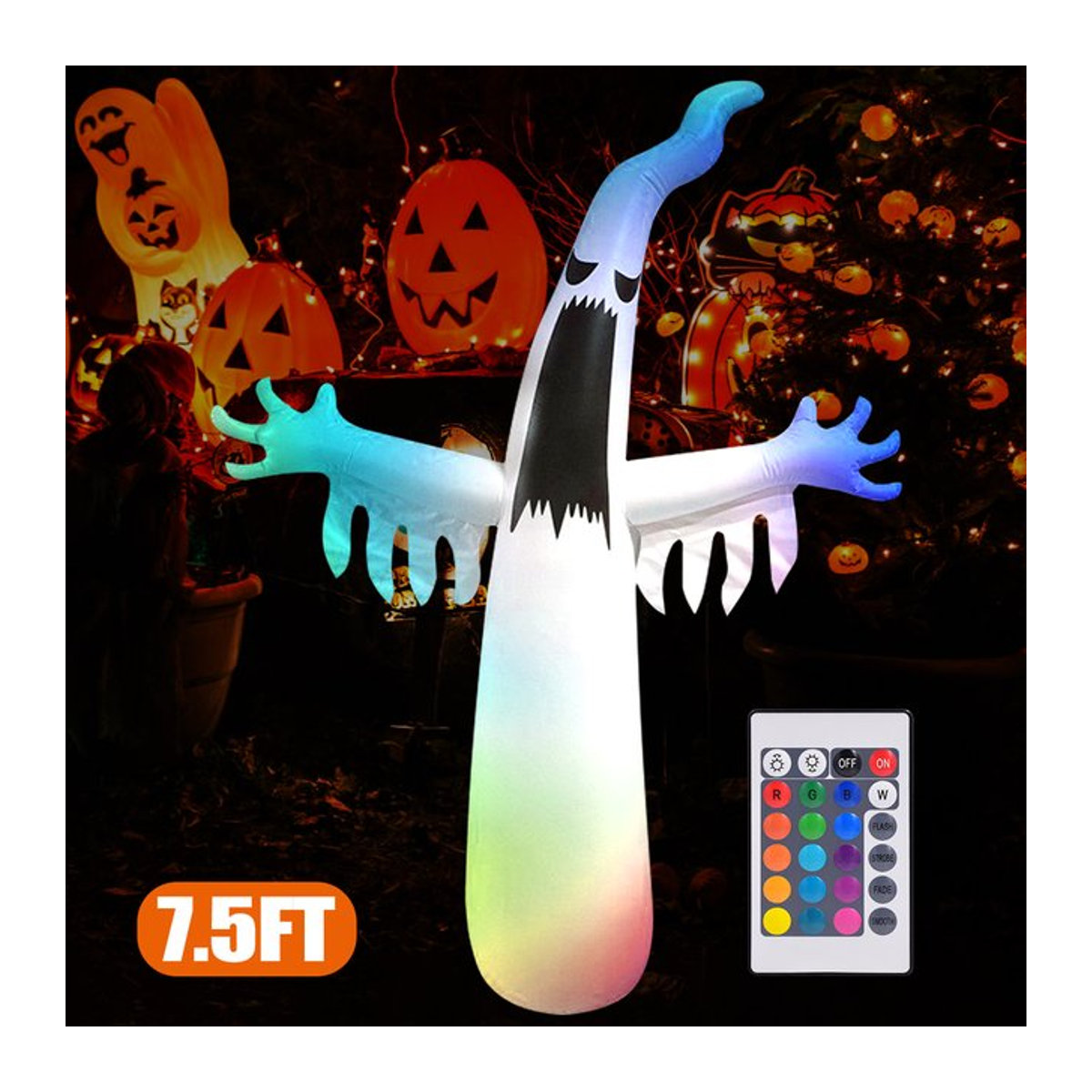 AMARYLLIS Halloween aufblasbarer Geist mit Fledermaus und LED-Beleuchtung, weiße Outdoor-Dekoration - Bild 1