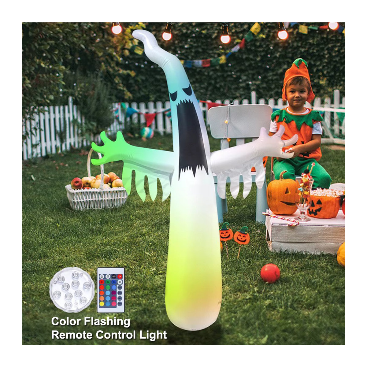 AMARYLLIS Halloween aufblasbarer Geist mit Fledermaus und LED-Beleuchtung, weiße Outdoor-Dekoration - Bild 3