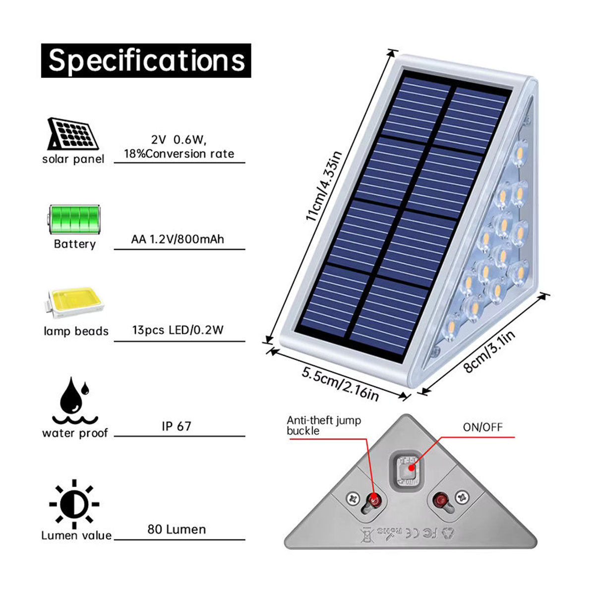 AMARYLLIS Solar LED Schrittlampe IP67 Wasserdicht in Silber mit modernem Anti-Diebstahl-Design für Garten und Terrasse - Bild 2