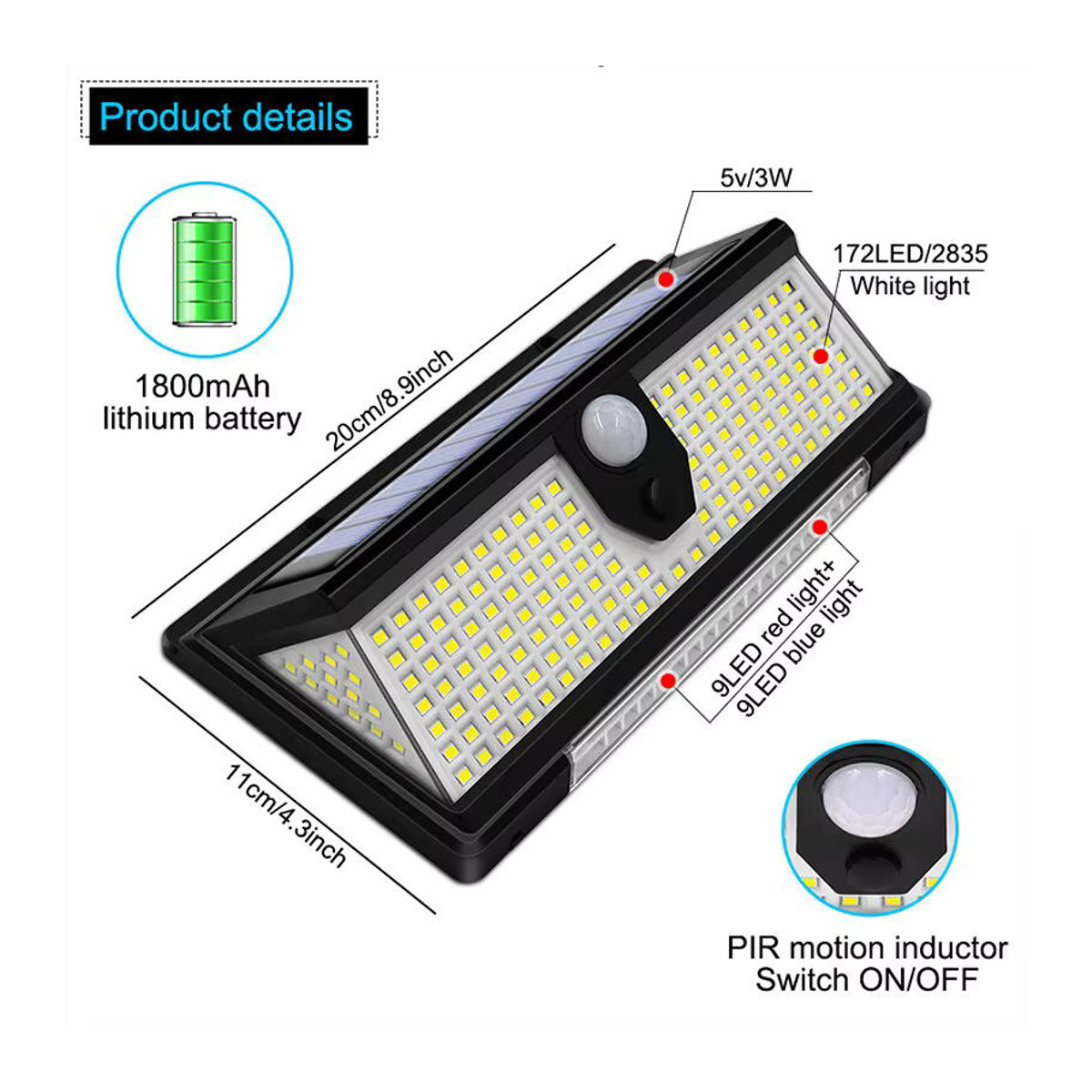 Amaryllis Solar LED Wandleuchte Schwarz Modern mit 190 LEDs und Bewegungssensor IP65 Wasserdicht für Garten und Außenbereich - Bild 2
