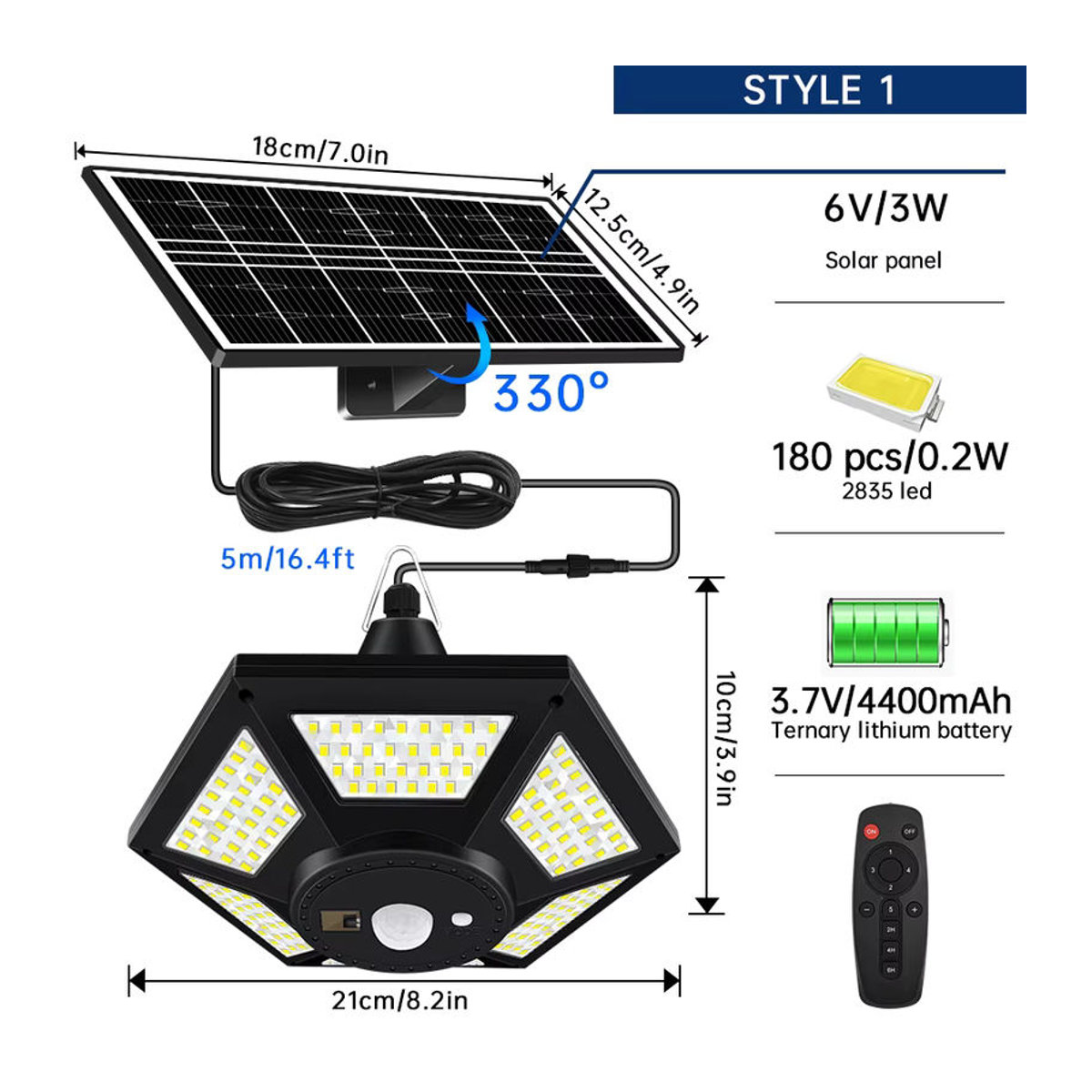 AMARYLLIS Solar-Pendelleuchte mit 228 LED und 1000 lm, Schwarz, Modern, für Innen und Außen mit Fernbedienung und 5 Modi - Bild 2