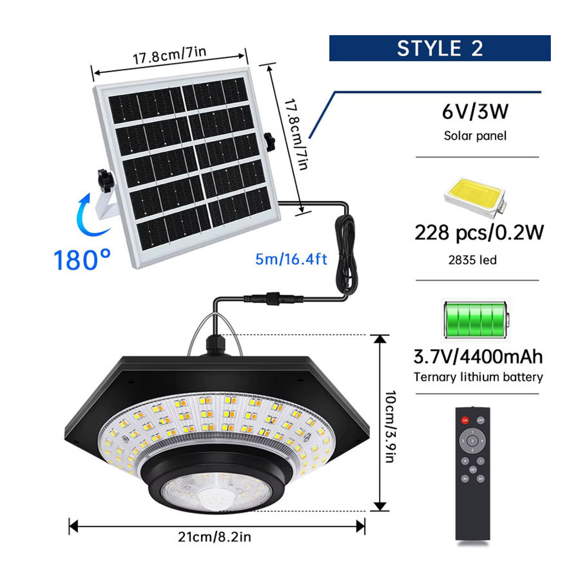 AMARYLLIS Solar-Pendelleuchte mit 228 LED und 1000 lm, Schwarz, Modern, für Innen und Außen mit Fernbedienung und 5 Modi - Bild 3