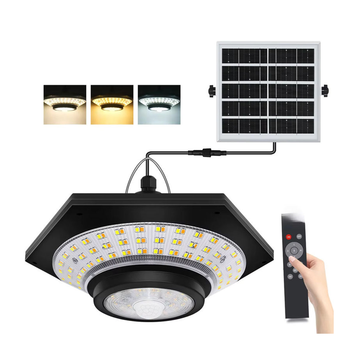 AMARYLLIS Solar-Pendelleuchte mit 228 LED und 1000 lm, Schwarz, Modern, für Innen und Außen mit Fernbedienung und 5 Modi - Bild 7